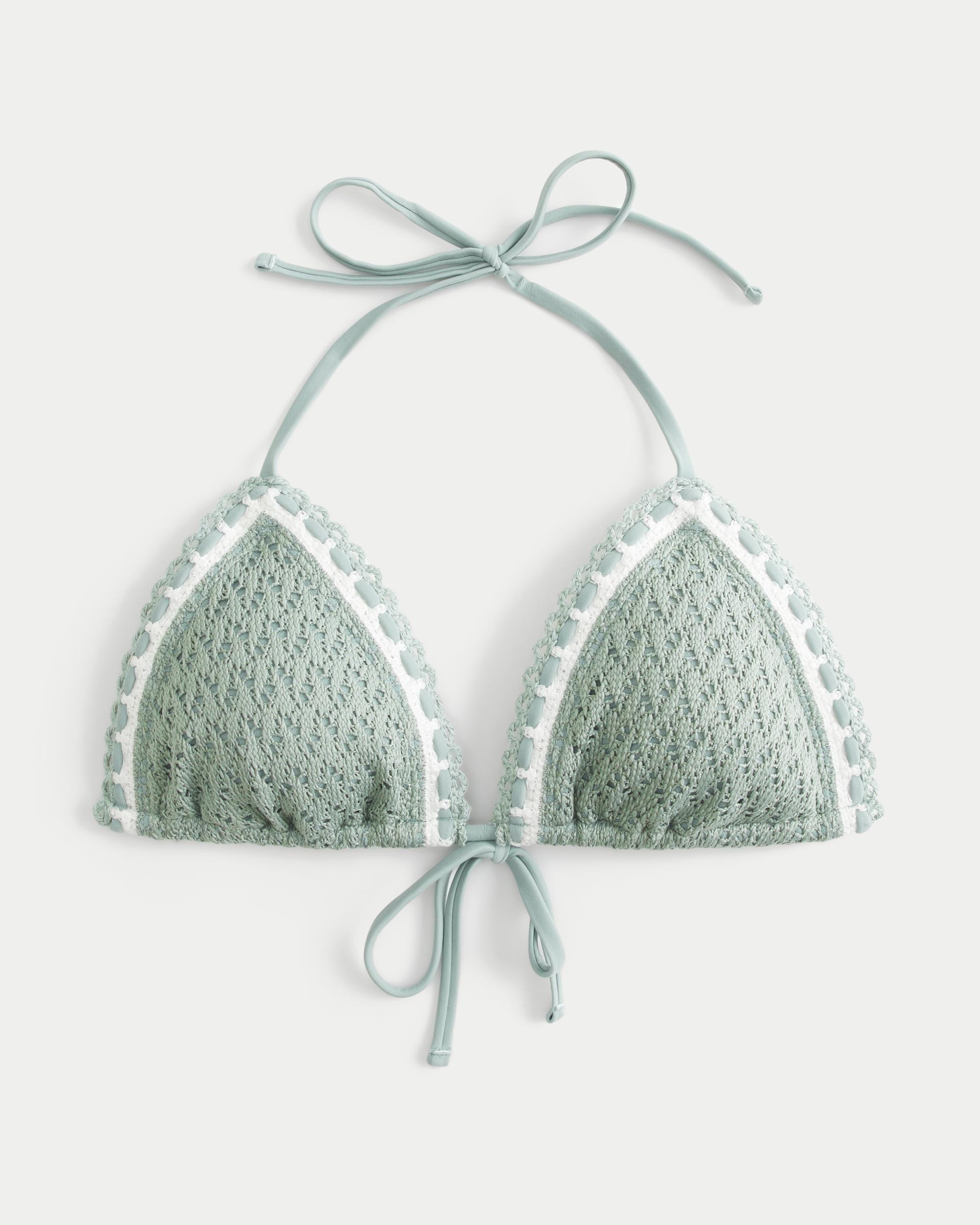 Crochet-Style Mixed Triangle Bikini Top Product Image
