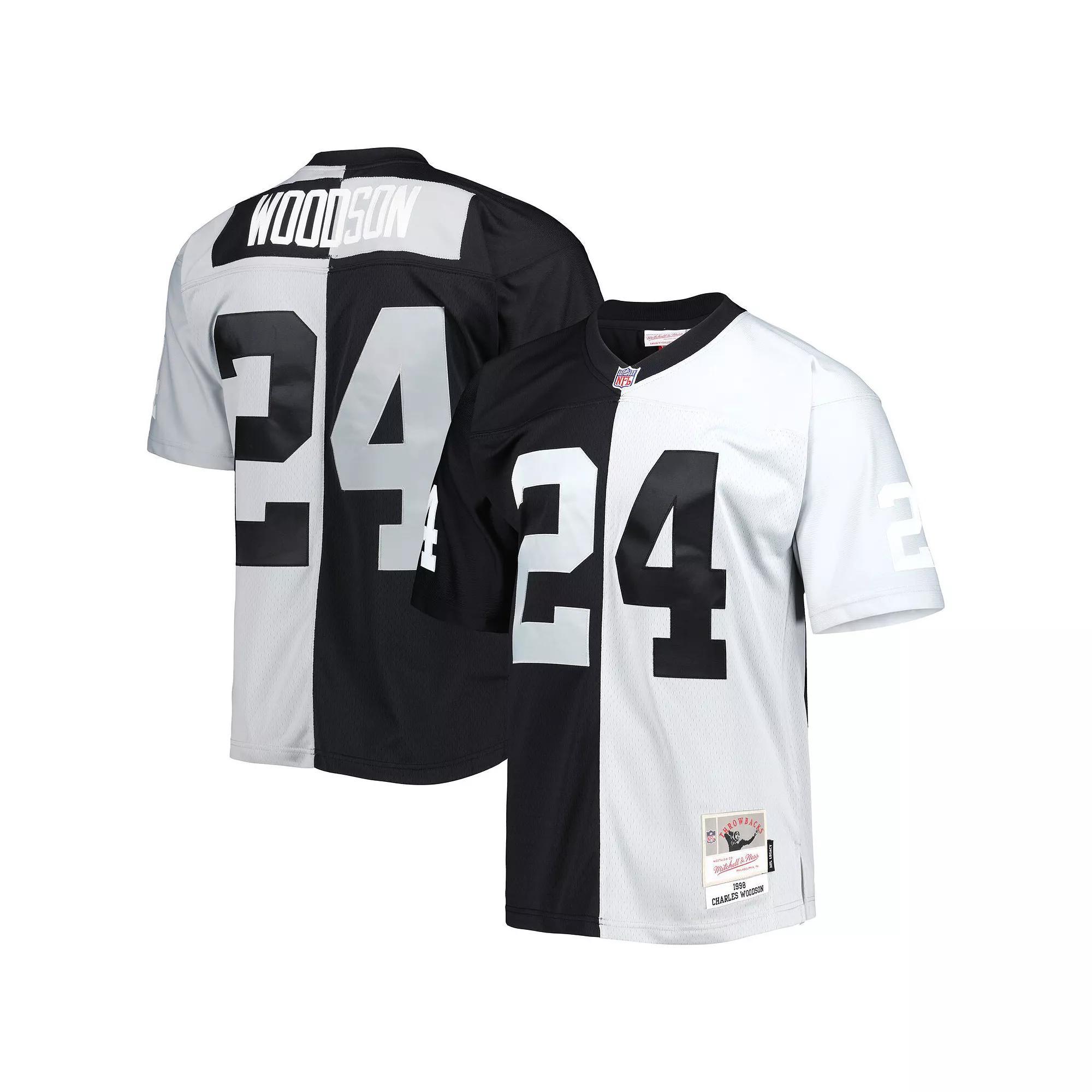 Men's Mitchell & Ness Charles Woodson Black/Silver Las Vegas Raiders 1998 Split Legacy Replica Jersey, Size: 5XL, Lvr Black Product Image