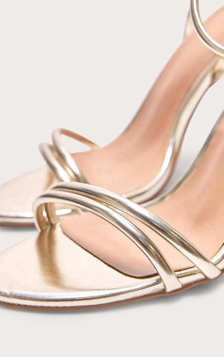  Gold Wide Fit Metallic PU Round Toe Barely There Block High Heeled Sandals Product Image