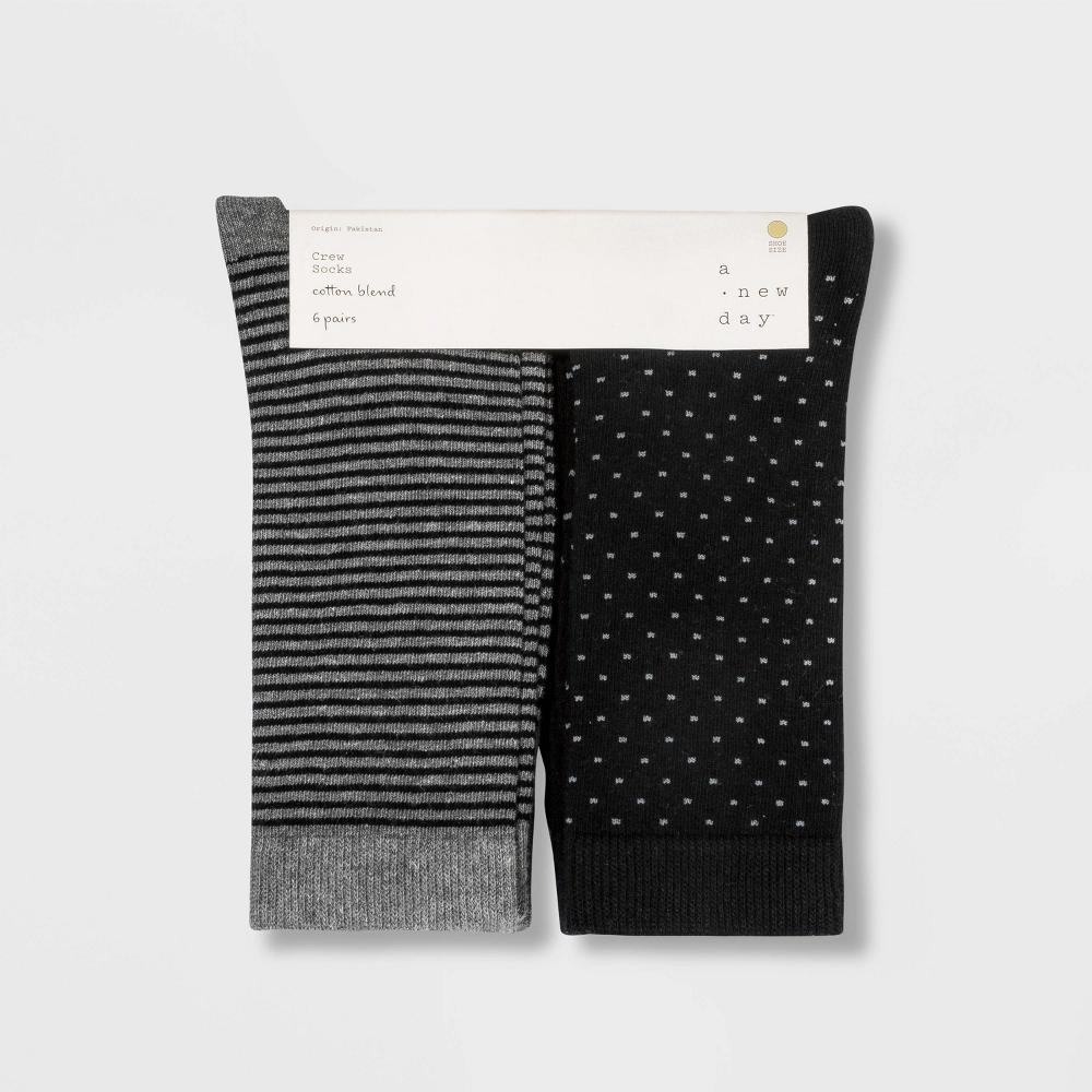 Womens Multipattern 6pk Crew Socks - A New Day Black 4-10 Product Image