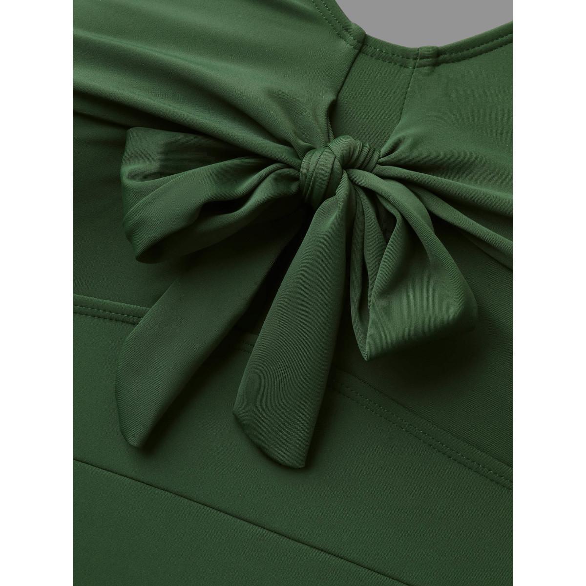 Plus Size Adjustable Bust-Tie Gathered One-Piece Swimsuit Women's Swimwear ArmyGreen Beach Tie knot Curve Bathing Suits High stretch One Pieces BloomChic 18-20/2X Product Image