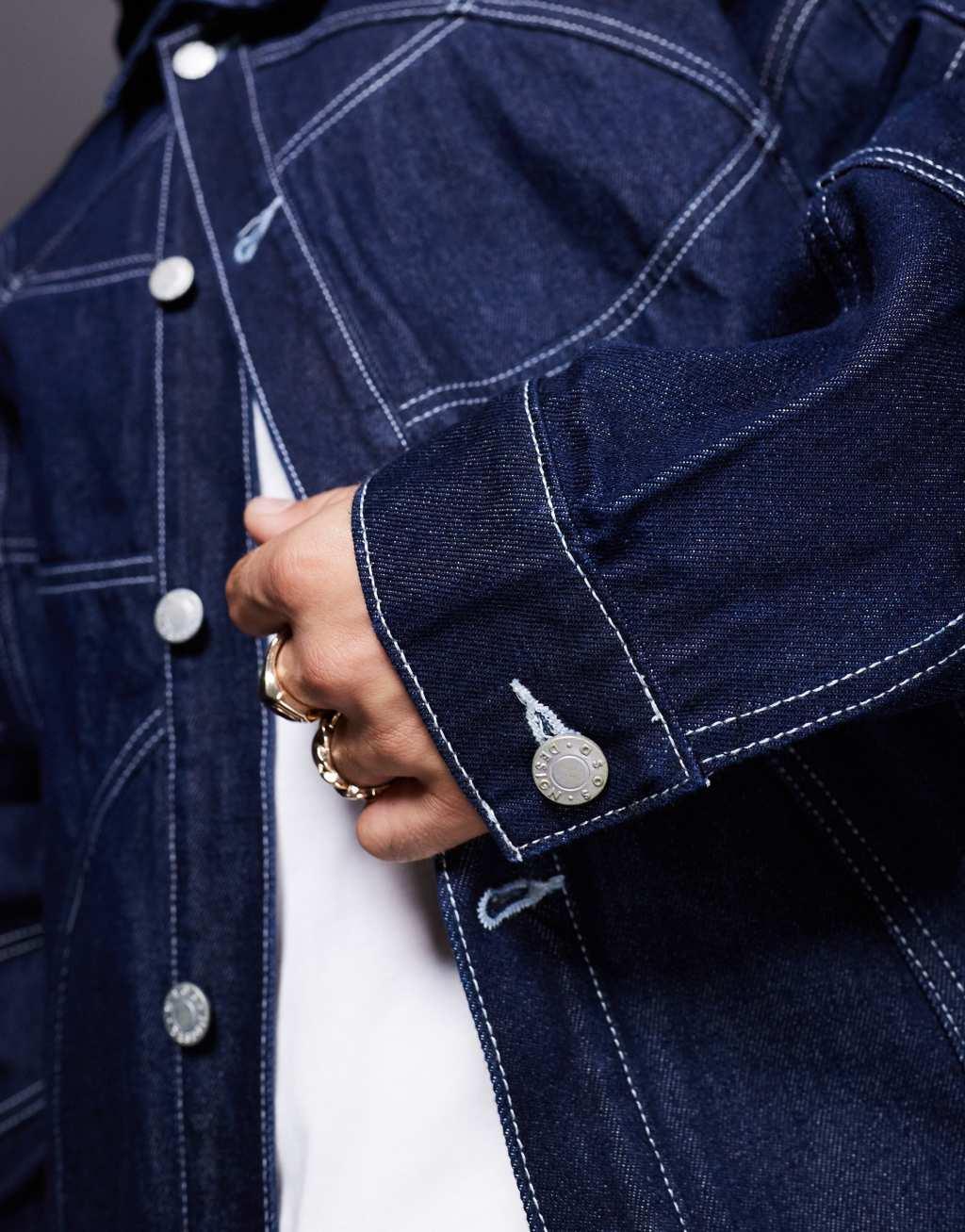 ASOS DESIGN oversized denim jacket with seam detail in indigo - part of a set Product Image