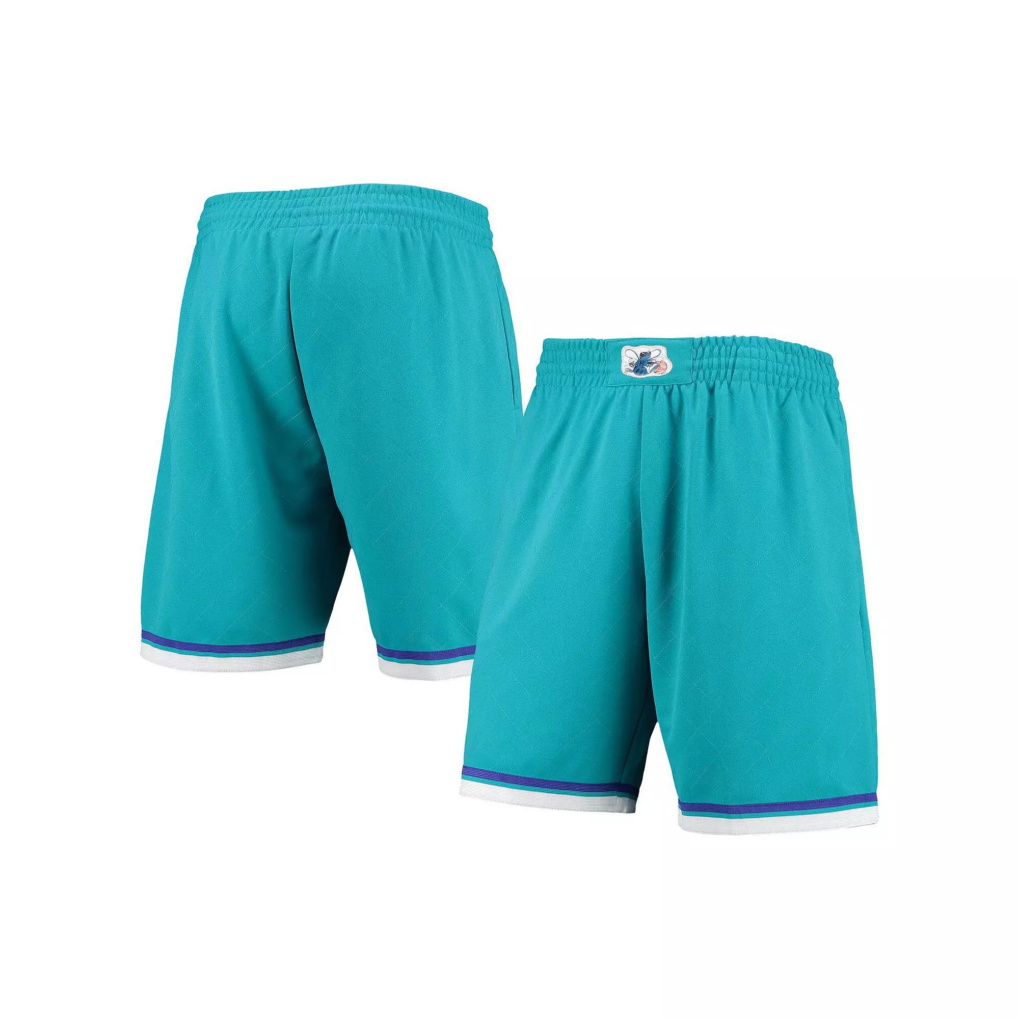 Men's Mitchell & Ness Teal Charlotte Hornets 1992 Hardwood Classics 75th Anniversary Swingman Shorts,  Product Image