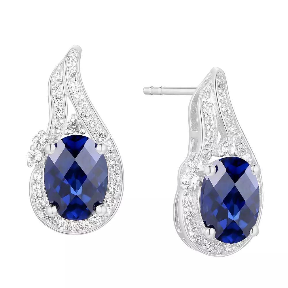 MASTERPIECE Sterling Silver Lab-Created Sapphire Stud Earrings, Women's Product Image