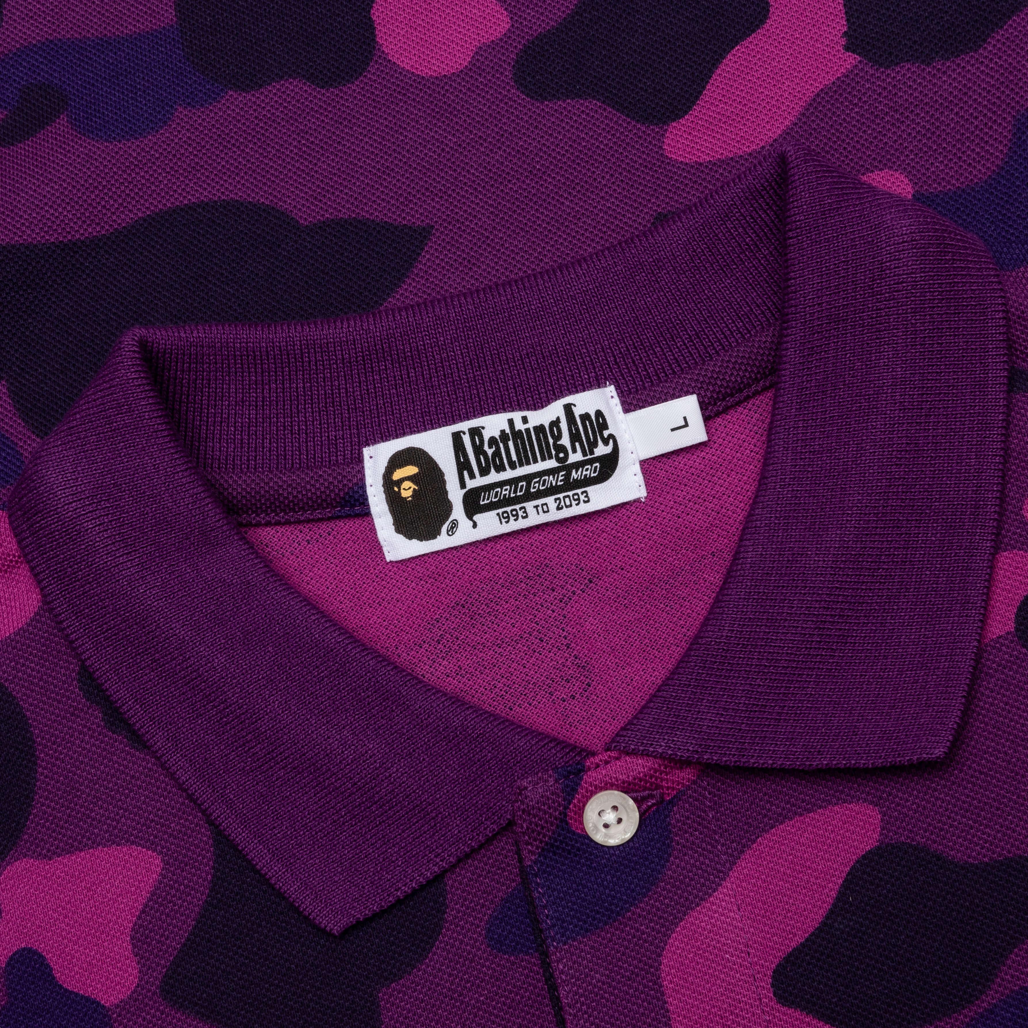 Color Camo Large Ape Head Relaxed Fit Polo Shirt - Purple Male Product Image