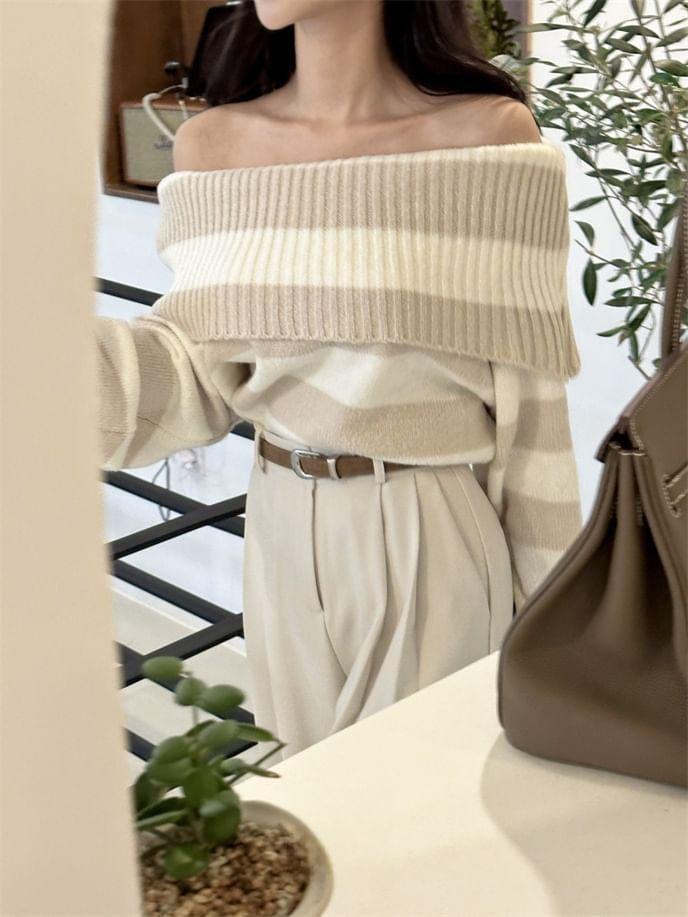 Off-Shoulder Striped Sweater Product Image