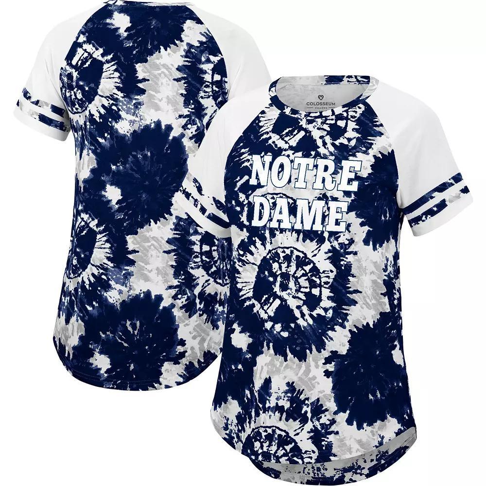 Women's Colosseum Navy/White Notre Dame Fighting Irish Annie Oversized Tie-Dye Raglan T-Shirt, Size: Small, Blue Product Image