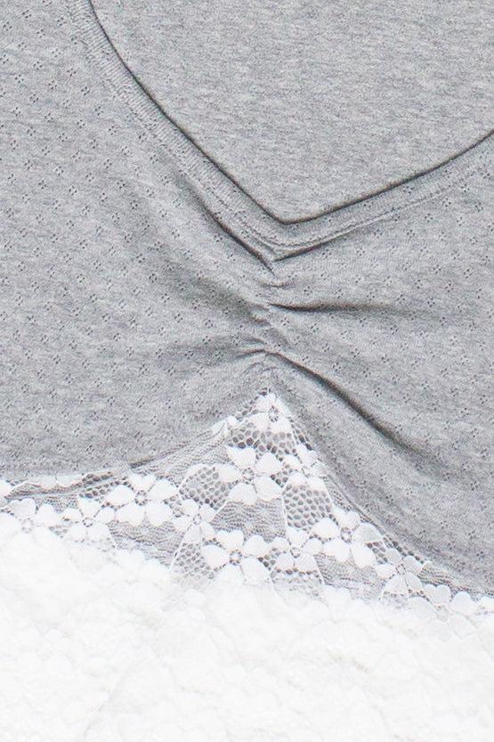 Lace Hem Pointelle Crop Tee Product Image