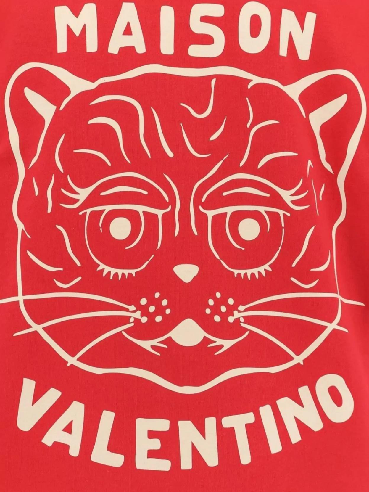 VALENTINO Graphic Print House Cat Crew Neck T-shirt In Red Product Image