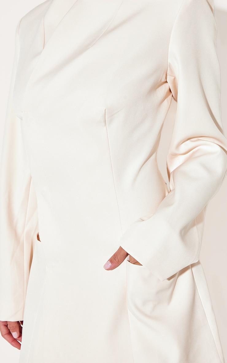 Cream Woven Collarless Blazer Dress Product Image