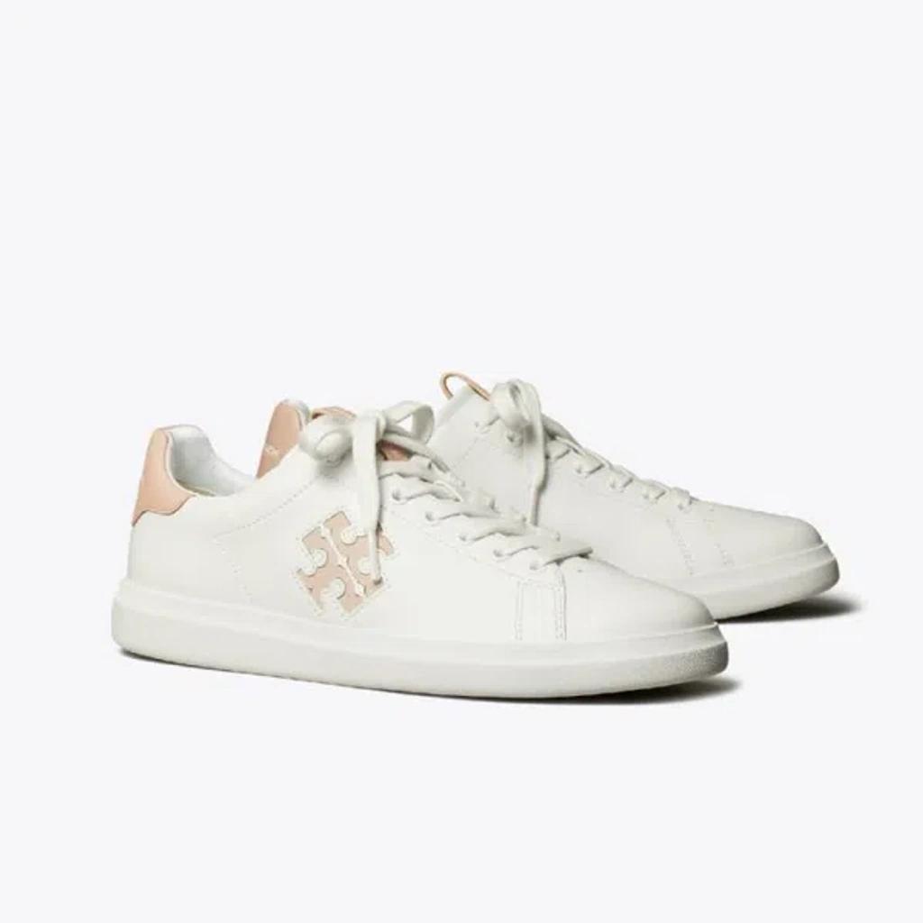 TORY BURCH Double T Howell Low-top Leather Sneakers In White Shell Pink Product Image