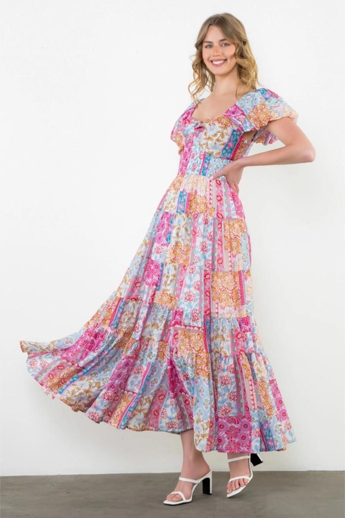 Multi Color Print Tiered Dress Product Image