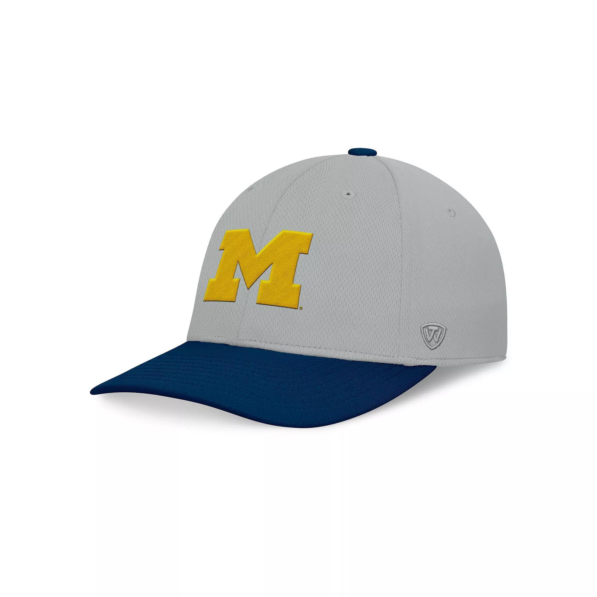 Men's Top of the World  Gray/Navy Michigan Wolverines Mick Flex Hat, Size: Medium/Large, Grey Product Image