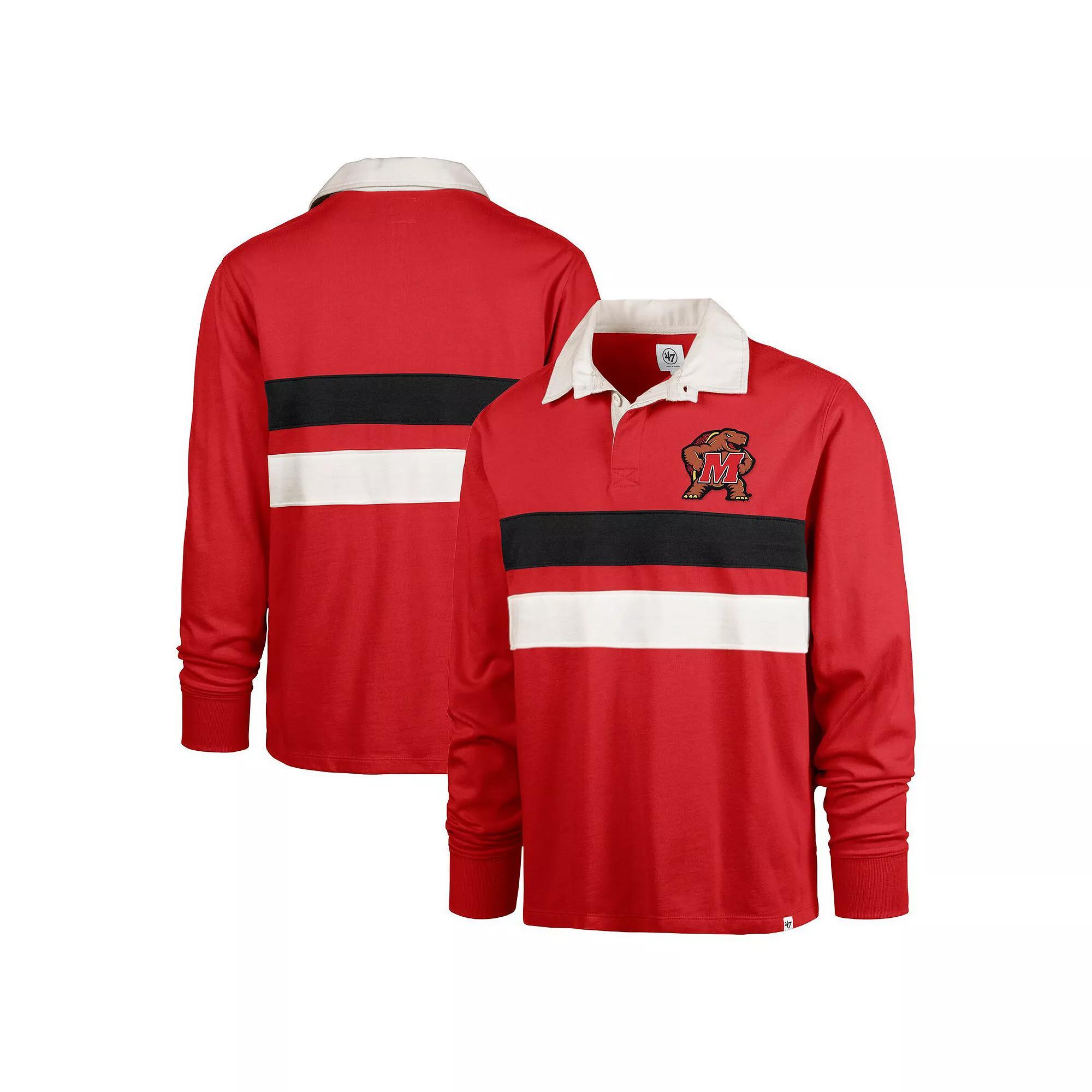 Men's '47 Red Maryland Terrapins Clubhouse Knox Thames Long Sleeve Rugby Polo, Size: 3XL Product Image