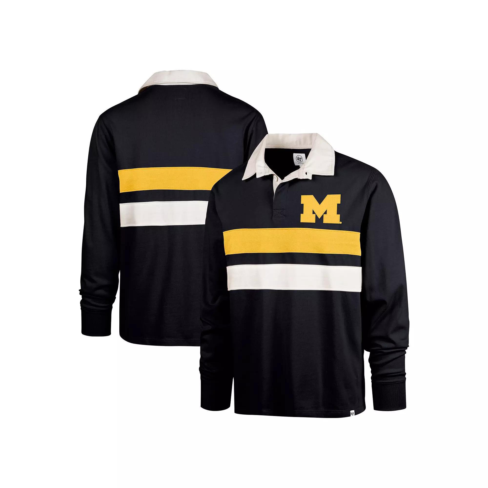 Men's '47 Navy Michigan Wolverines Clubhouse Knox Thames Long Sleeve Rugby Polo, Size: 3XL, Blue Product Image