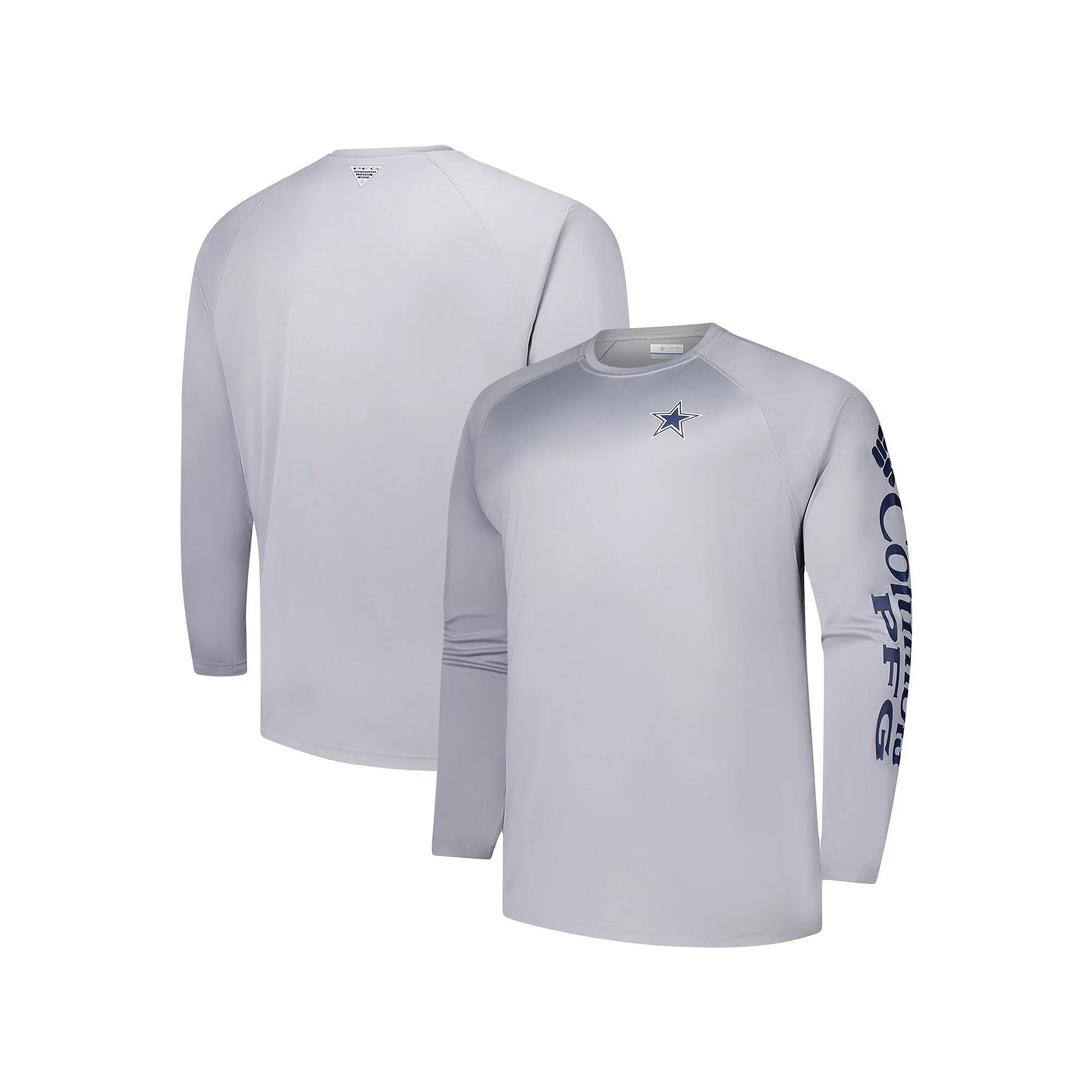 Men's Columbia Gray Dallas Cowboys Big & Tall Terminal Tackle Omni-Shade Raglan Long Sleeve T-Shirt,  Product Image