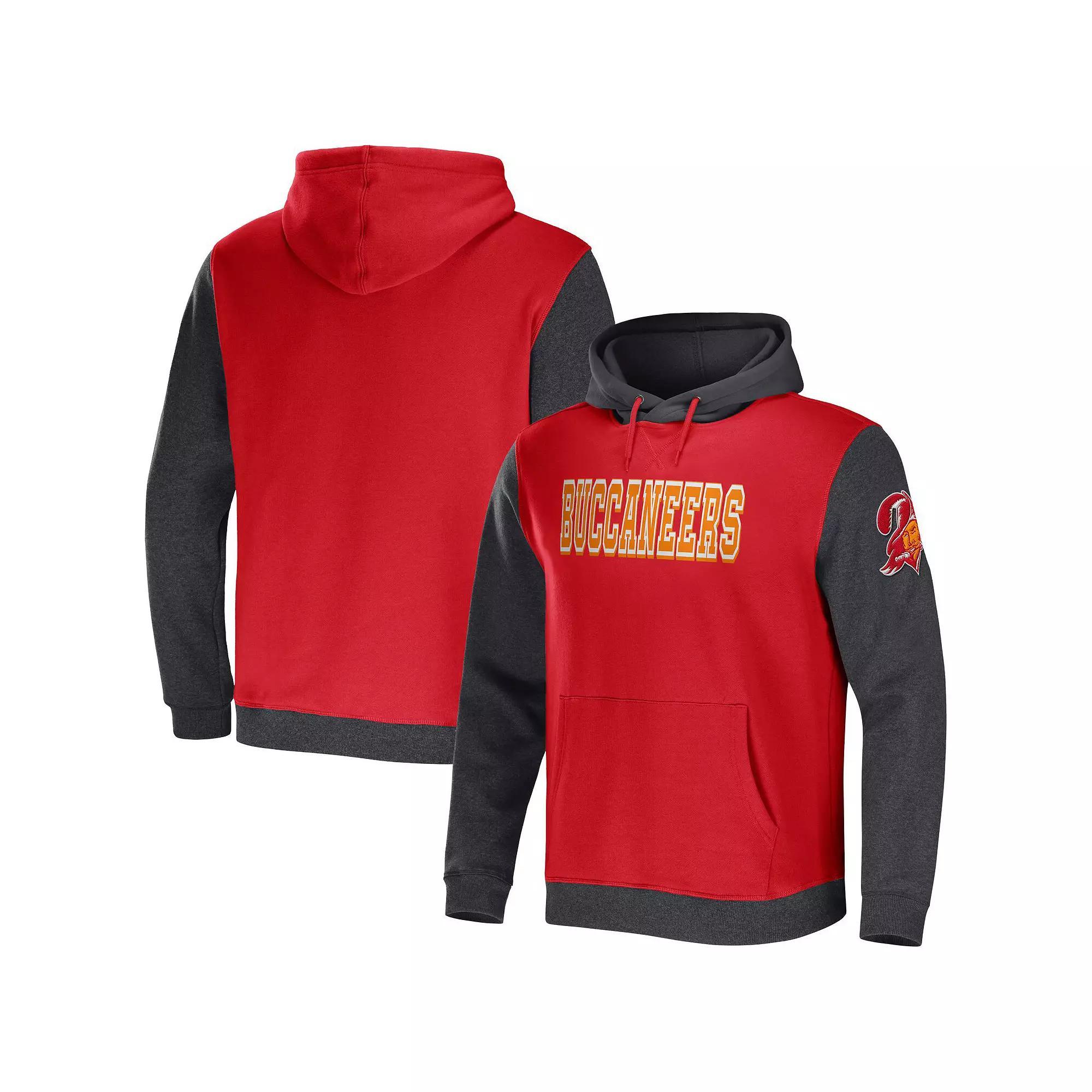 Men's NFL x Darius Rucker Collection by Fanatics Red/Charcoal Tampa Bay Buccaneers Colorblock Pullover Hoodie, Size: Small Product Image