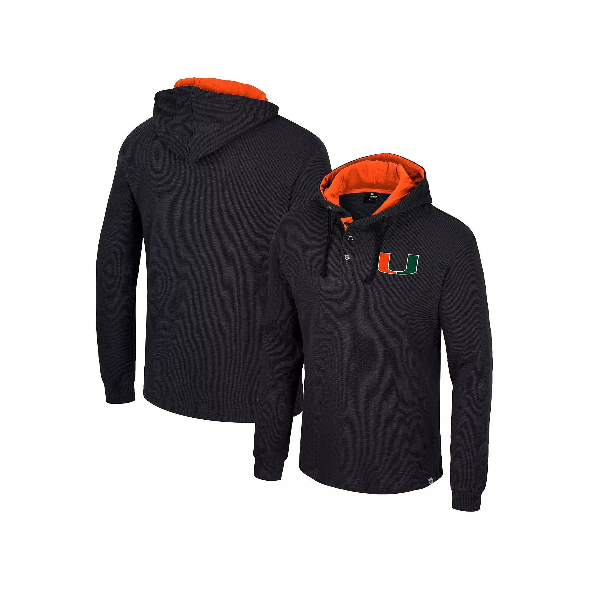 Men's Colosseum Black Miami Hurricanes Affirmative Thermal Hoodie Long Sleeve T-Shirt, Size: Medium Product Image