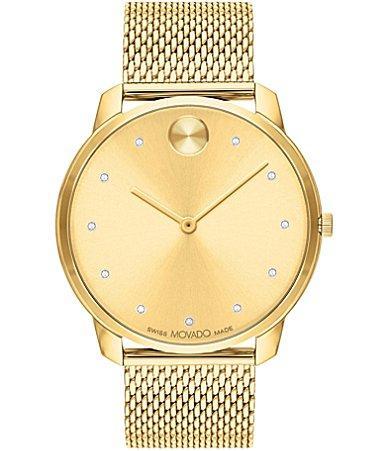 Men's Movado BoldÂ® Thin Crystal Accent Gold-Tone IP Mesh Watch with Gold-Tone Dial (Model: 3600903) Product Image