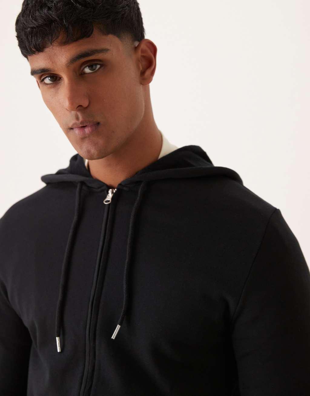 ASOS DESIGN essential zip up hoodie in black Product Image