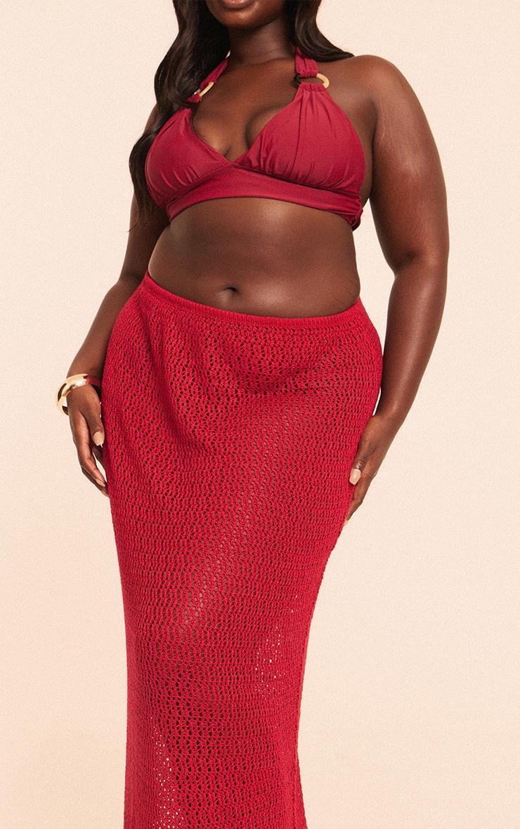 Plus Burgundy Crochet Maxi Beach Skirt Product Image