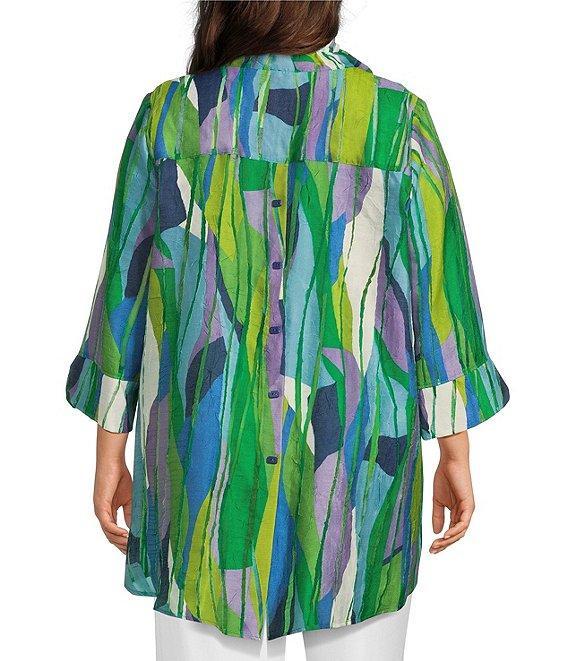 IC Collection Plus Woven Abstract Print Wire Collar Bracelet Sleeve Button Front Jacket Product Image