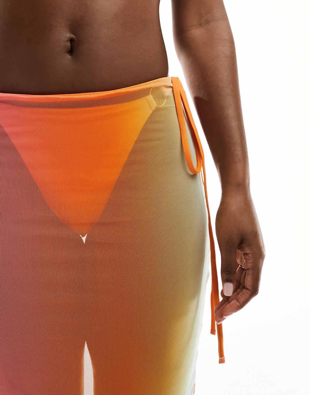 Simmi mesh column beach skirt in pink and orange ombre - part of a set Product Image