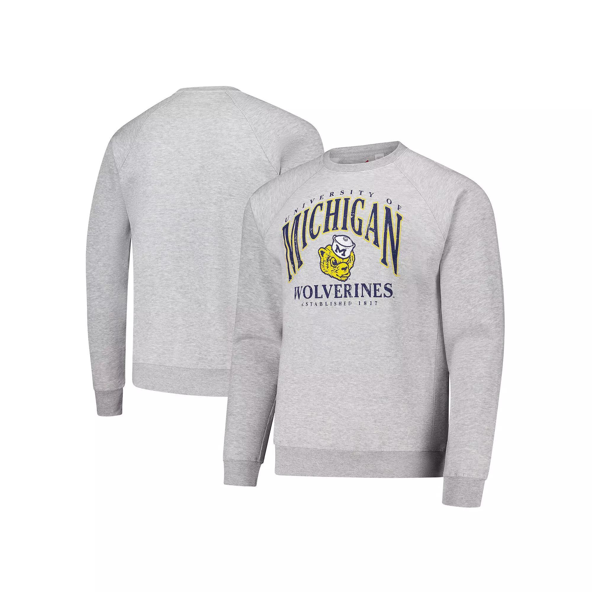 Men's League Collegiate Wear Heather Gray Michigan Wolverines Tall Arch Essential 2.0 Pullover Sweatshirt, Size: Medium, Grey Product Image