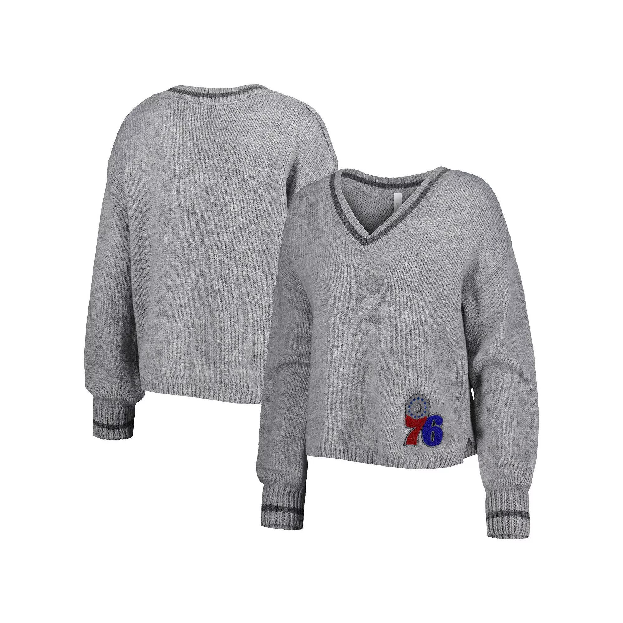 Women's Lusso Gray Philadelphia 76ers Scarletts Lantern Sleeve Tri-Blend V-Neck Pullover Sweater, Size: Small, 76r Grey Product Image