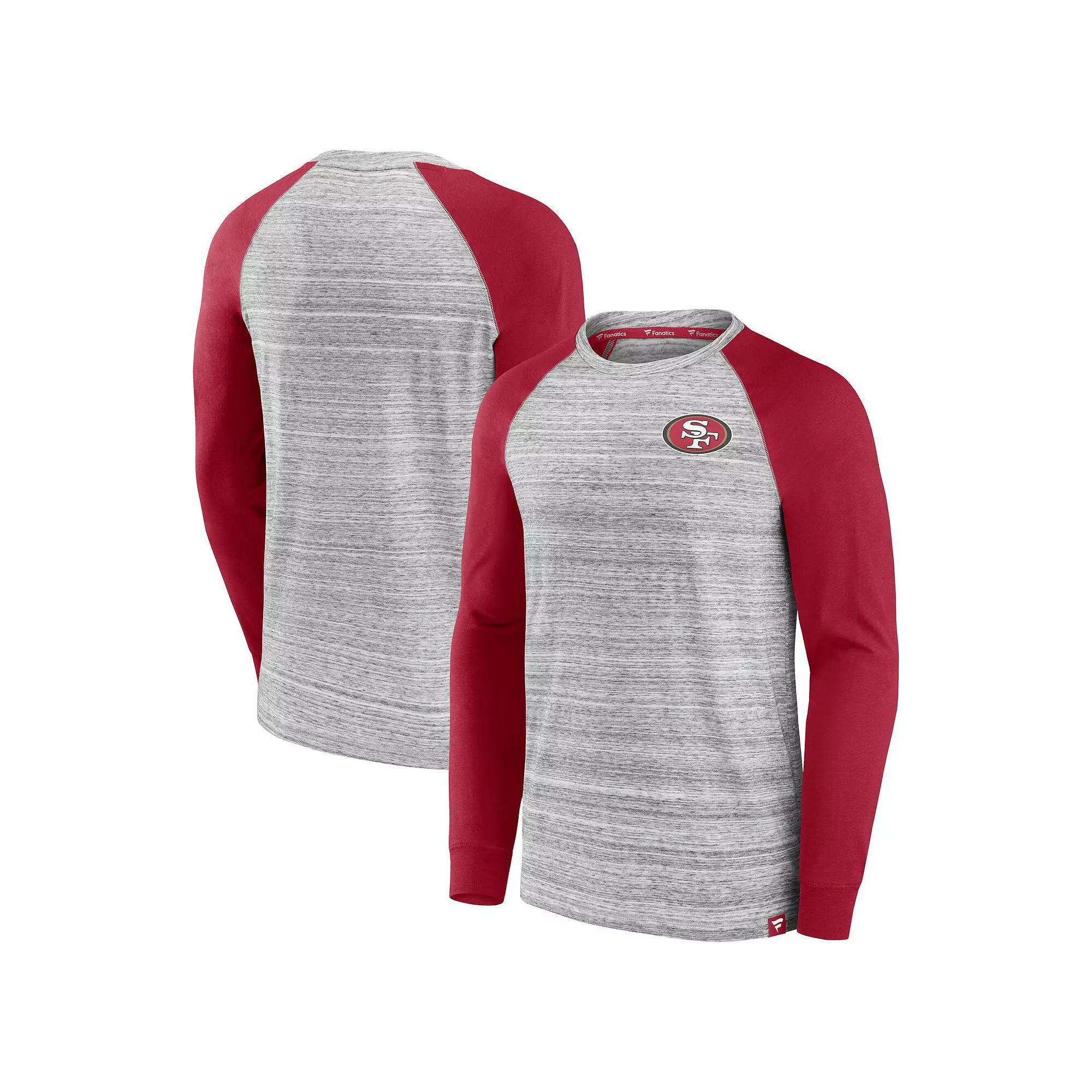Men's Fanatics Heather Gray/Cardinal San Francisco 49ers Fair Shake Raglan Long Sleeve T-Shirt, Size: Large, Grey Product Image