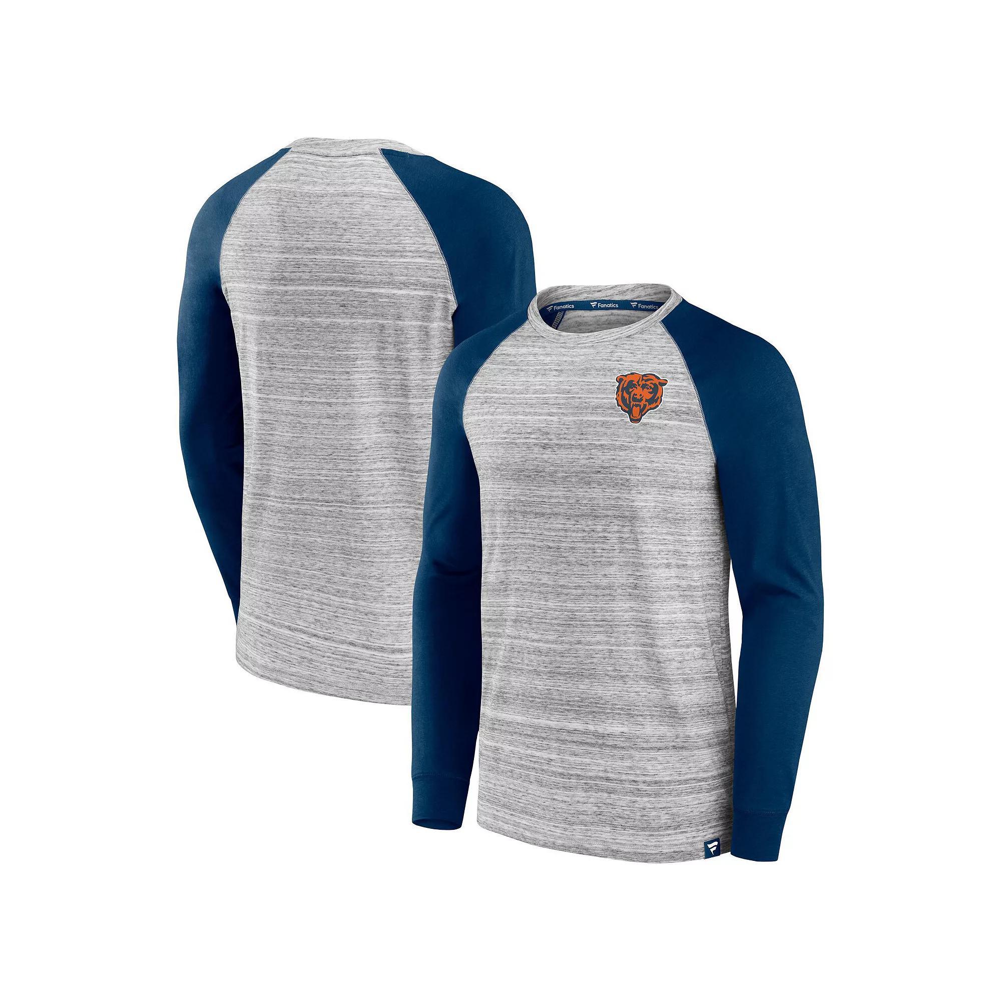 Men's Fanatics Heather Gray/Navy New England Patriots Fair Shake Raglan Long Sleeve T-Shirt, Size: Medium, Grey Product Image