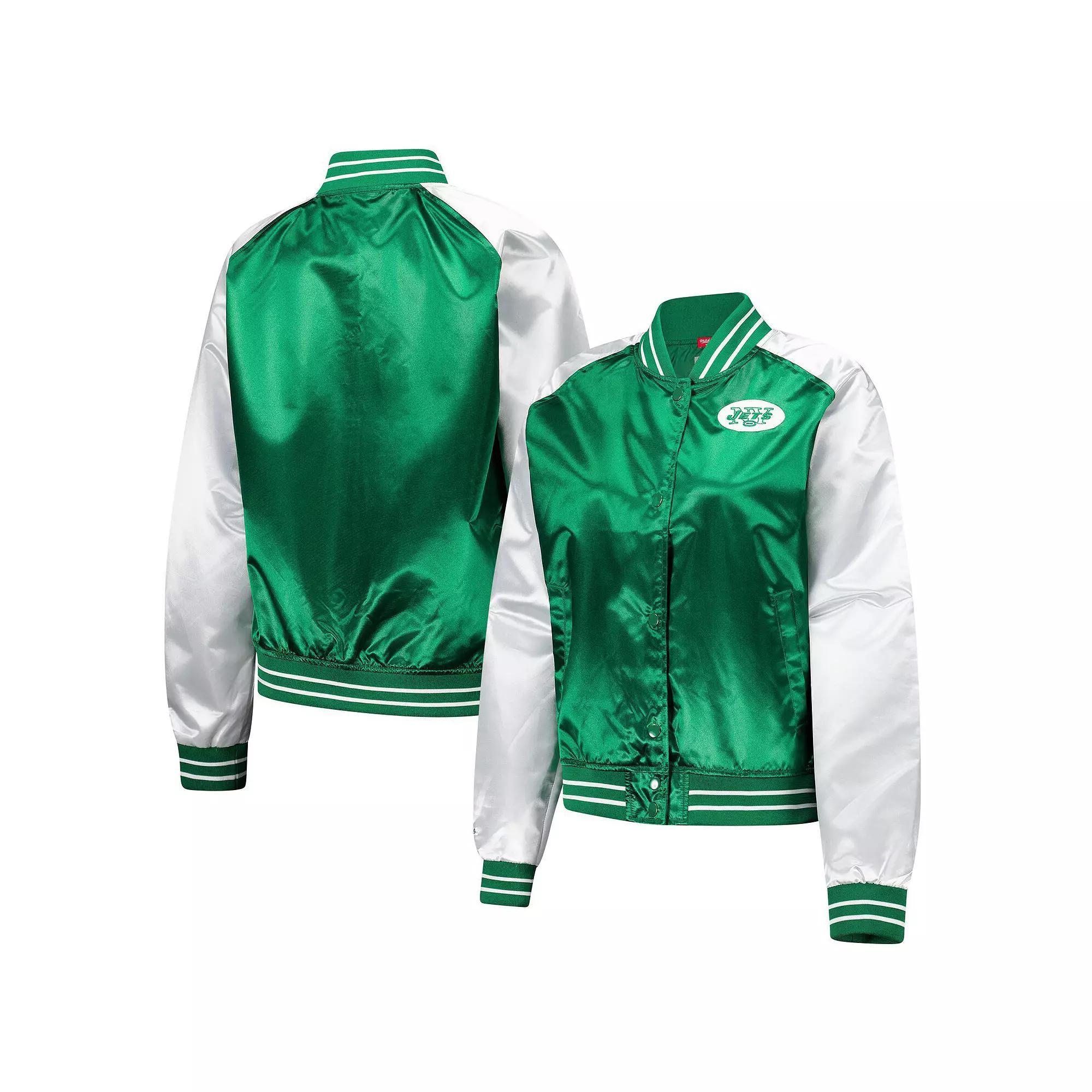 Women's Mitchell & Ness Green New York Jets Team 2.0 Satin Raglan Full-Snap Jacket, Size: Medium Product Image