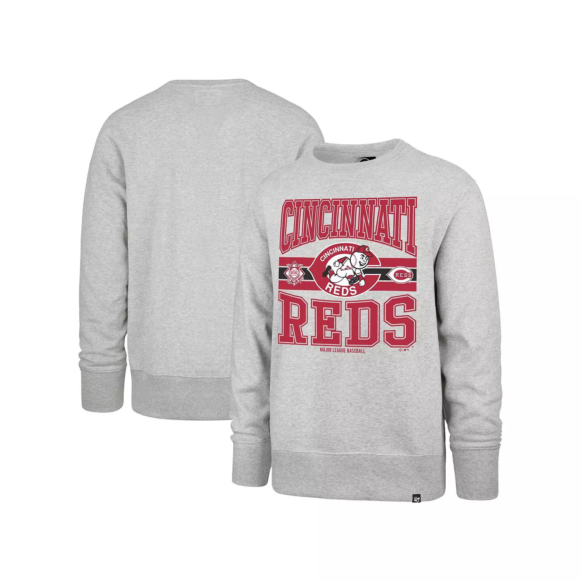 Men's '47  Gray Cincinnati Reds Letters Headline Pullover Sweatshirt, Size: 2XL, Red Grey Product Image