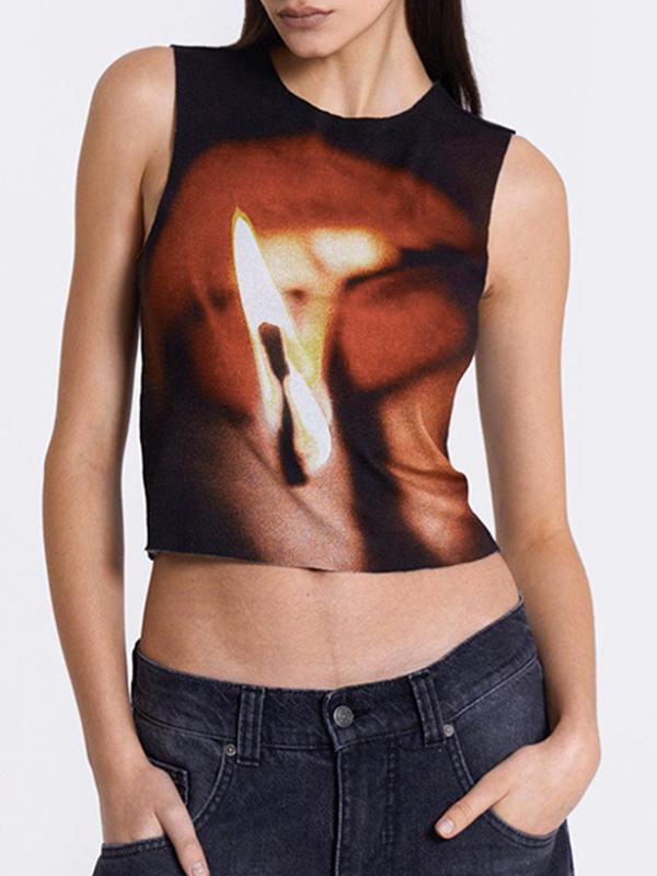 Round Neck Sleeveless Tank Top Product Image