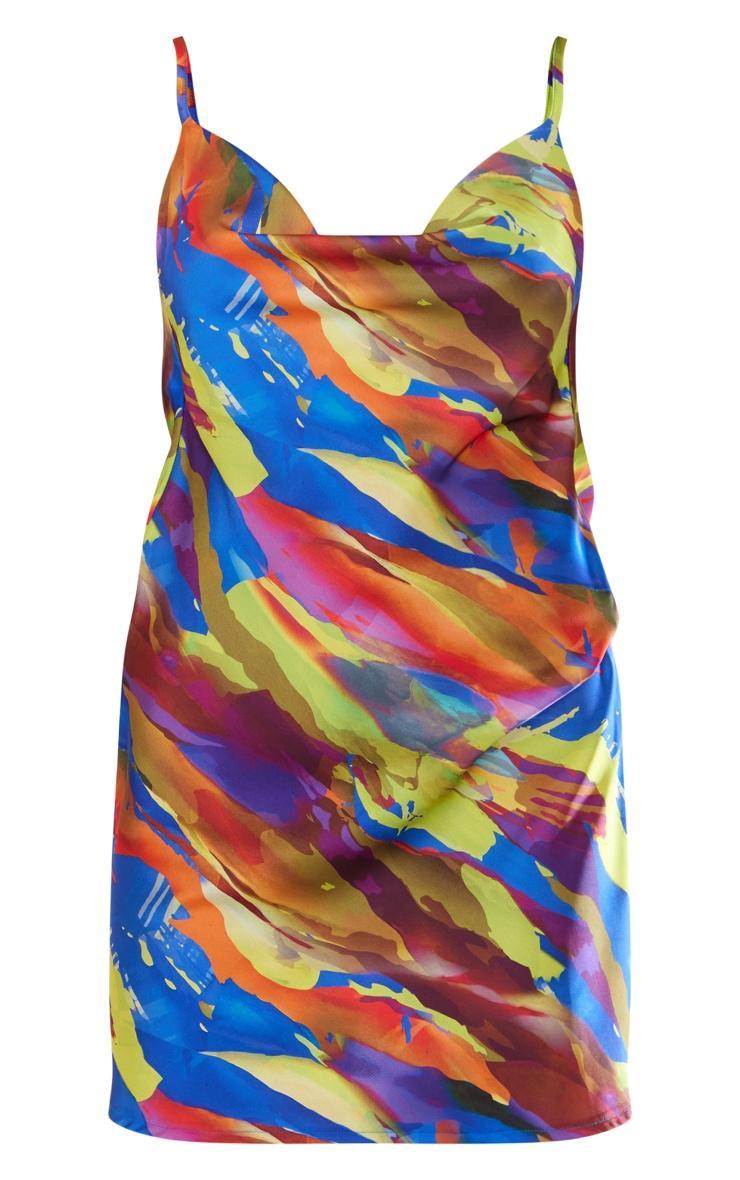 Multi Abstract Print Satin Cowl Swing Dress Product Image