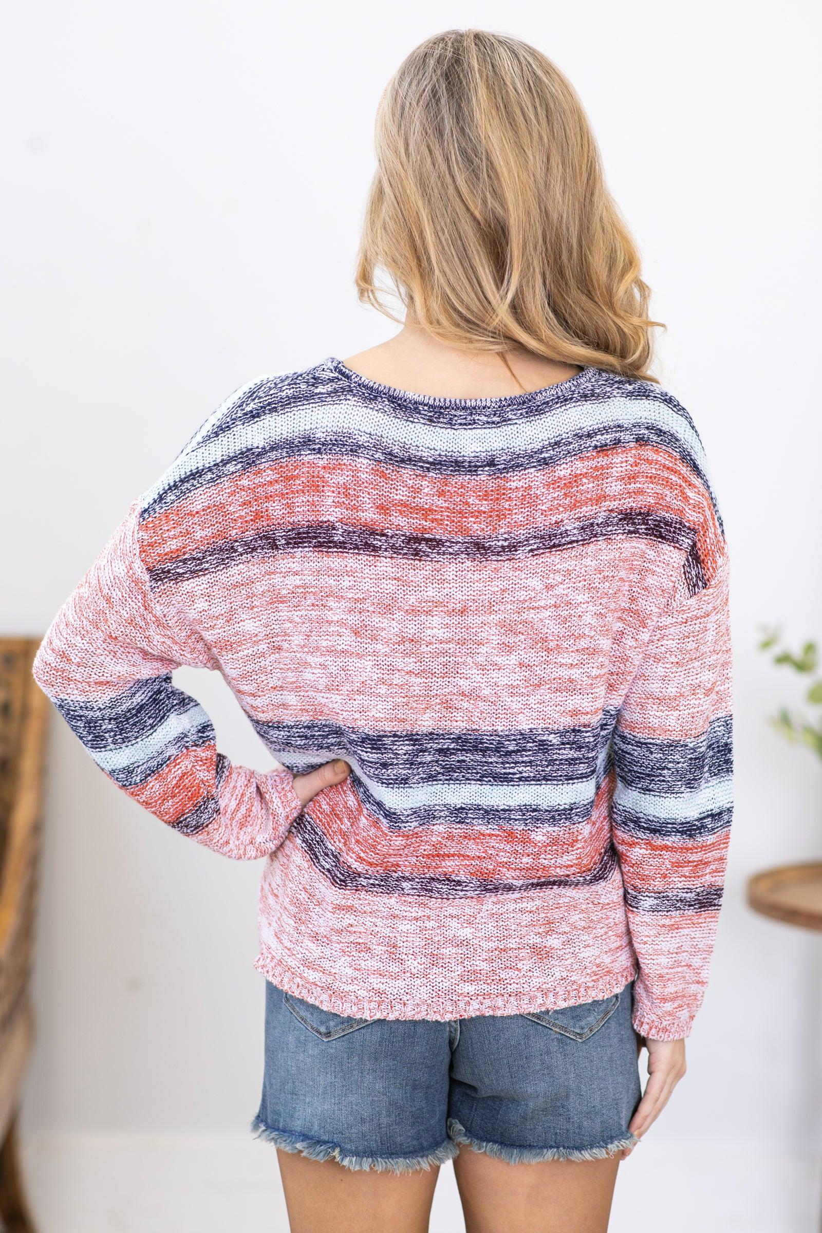 Navy Multicolor Stripe Round Neck Top Product Image