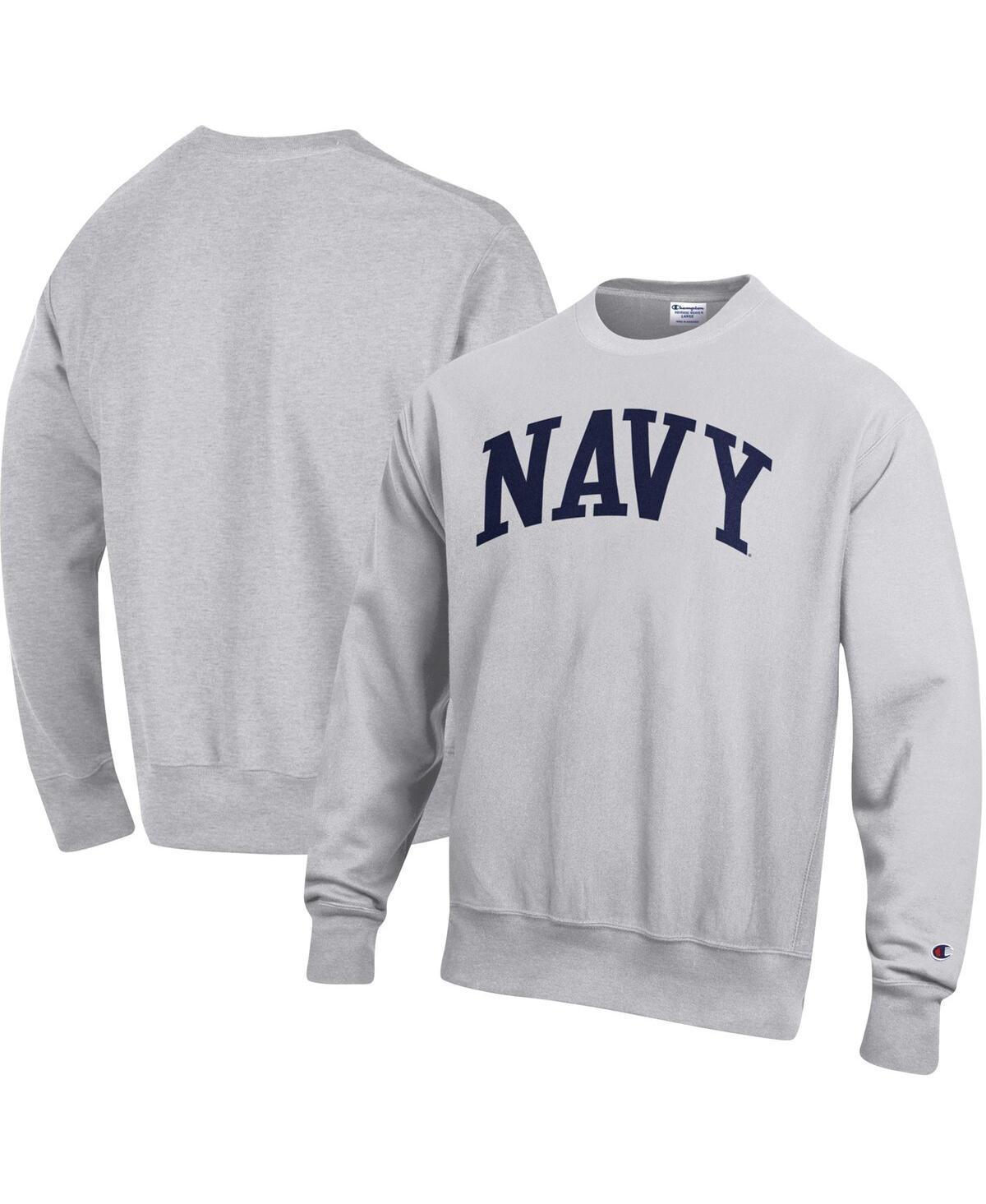 Mens Champion Heathered Gray Navy Midshipmen Arch Reverse Weave Pullover Sweatshirt Product Image