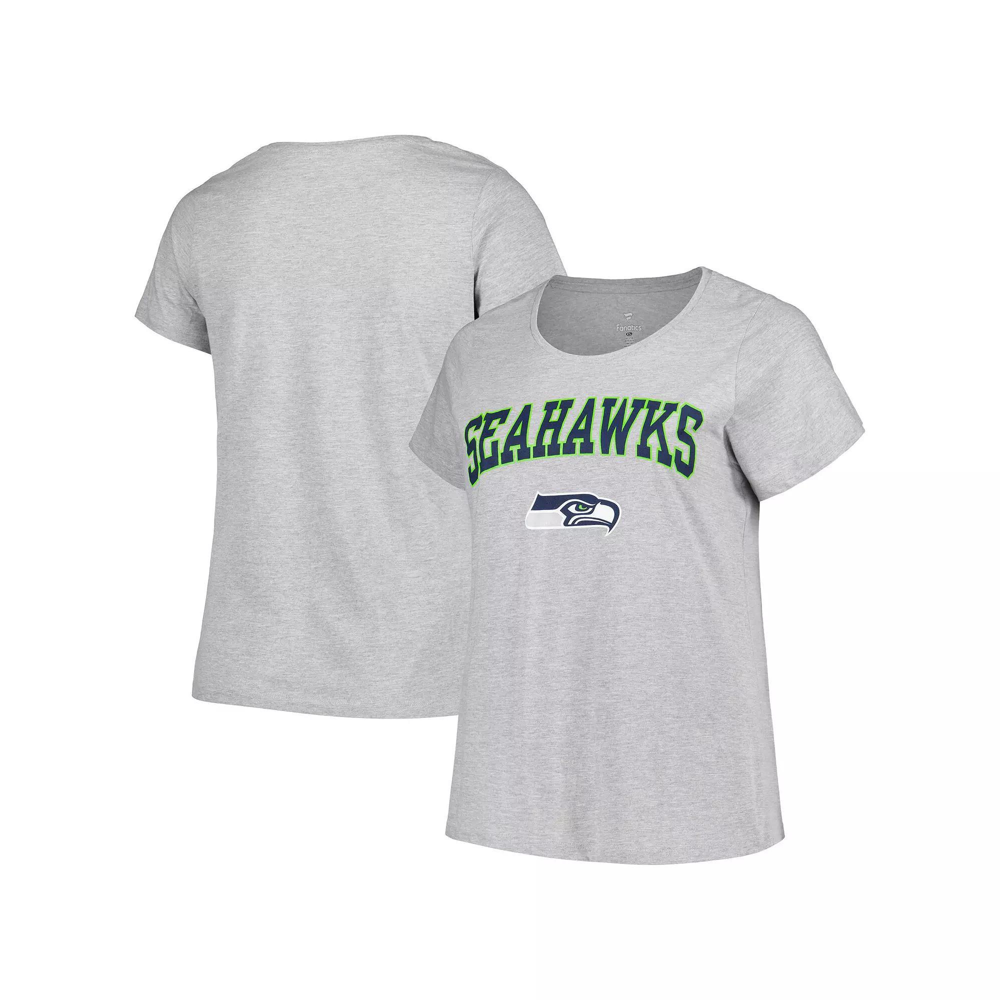 Women's Fanatics Branded Heather Gray Seattle Seahawks Plus Size Arch Over Logo T-Shirt, Size: 1XL, Grey Product Image