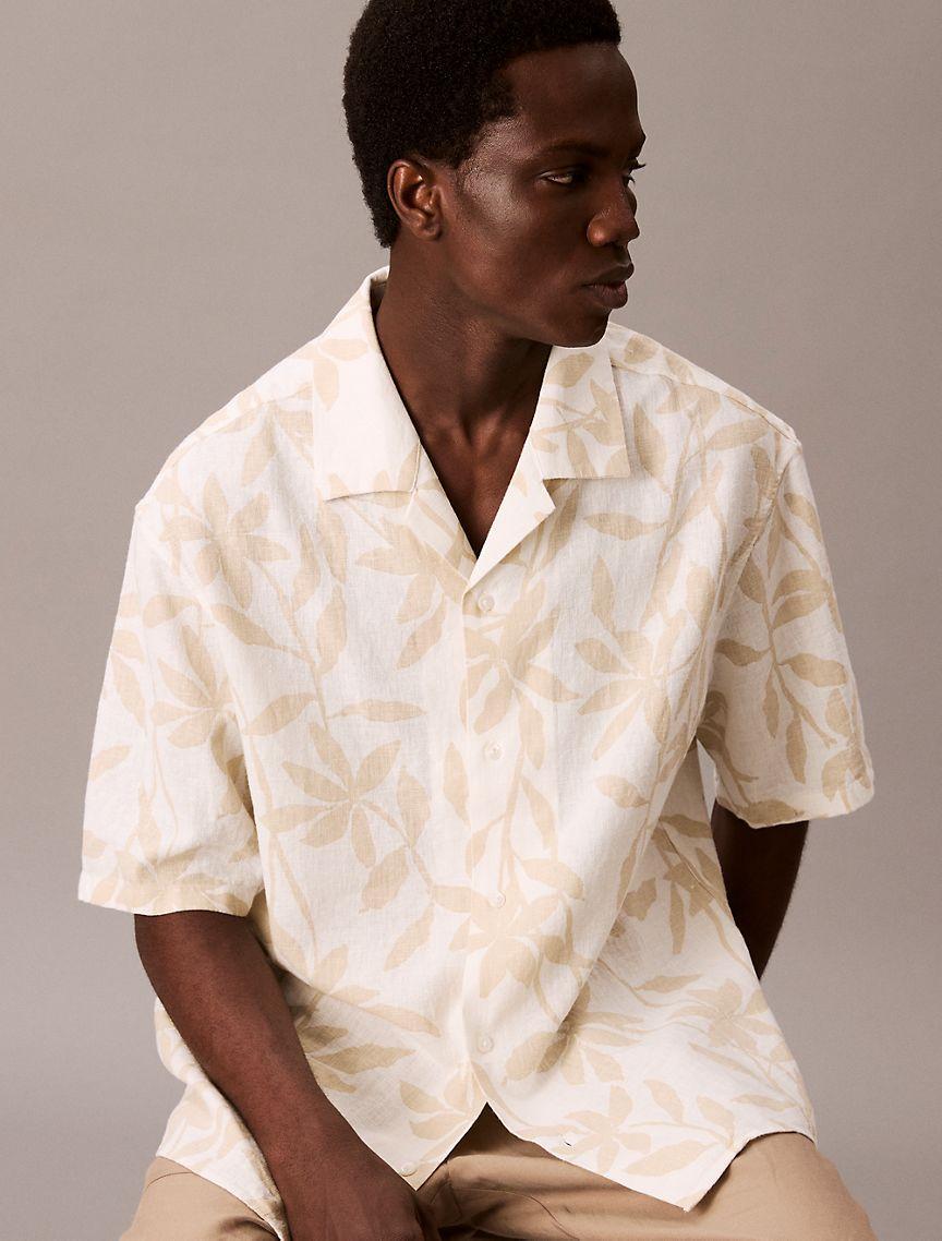 Linen Cotton Print Relaxed Button-Down Shirt  Product Image