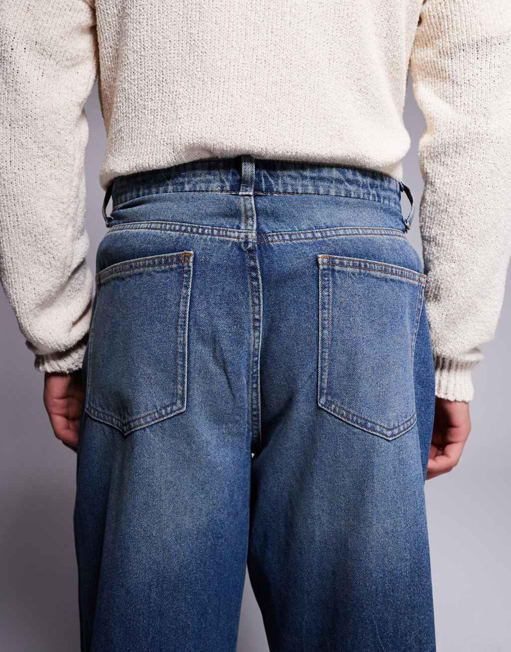 ASOS DESIGN balloon fit jeans with vintage tint in mid dark wash blue Product Image