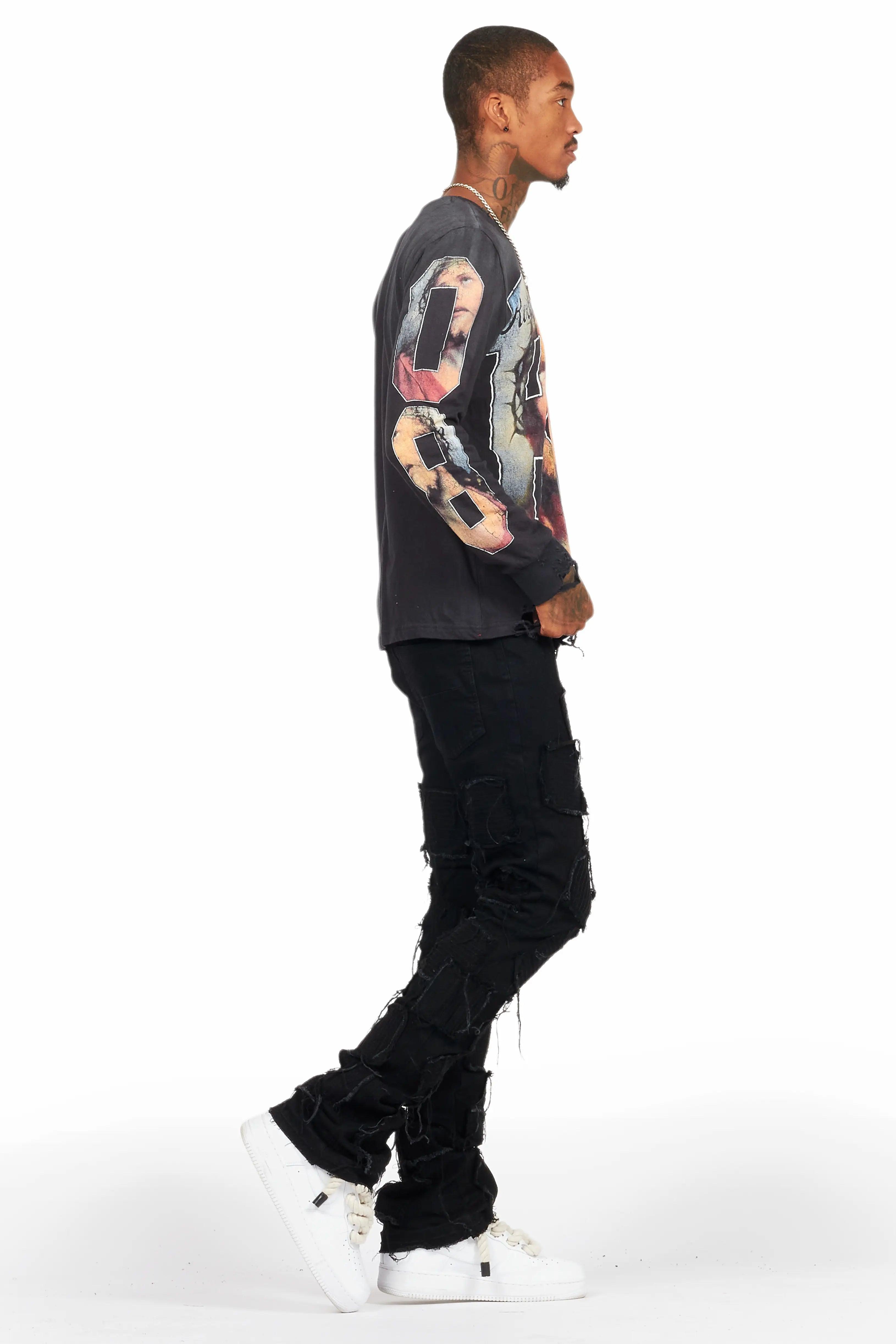 Gawel Jet Black Stacked Flare Jean Male Product Image