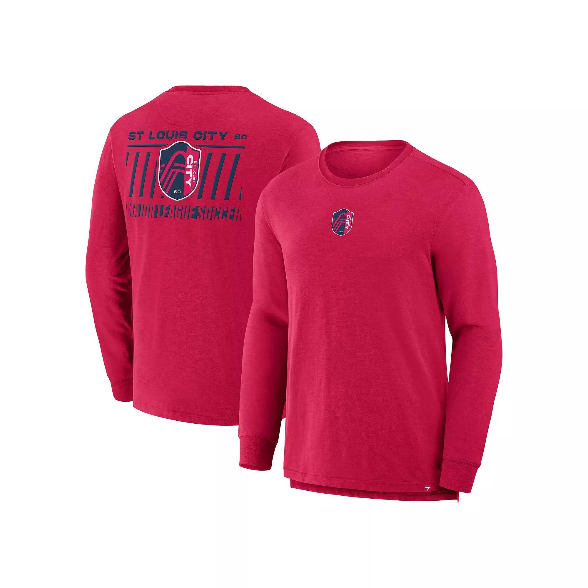 Men's Fanatics Red St. Louis City SC Lob Attempt Stadium Slub Long Sleeve T-Shirt,  Product Image