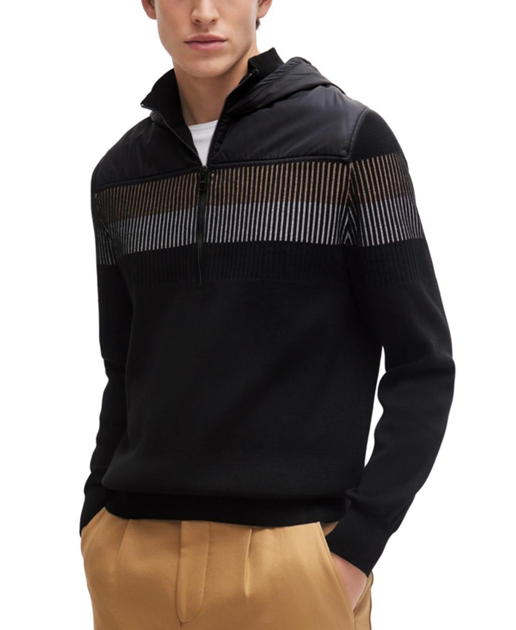 Boss By  Men's Contrast Hood Knitted Jacket In Black Product Image