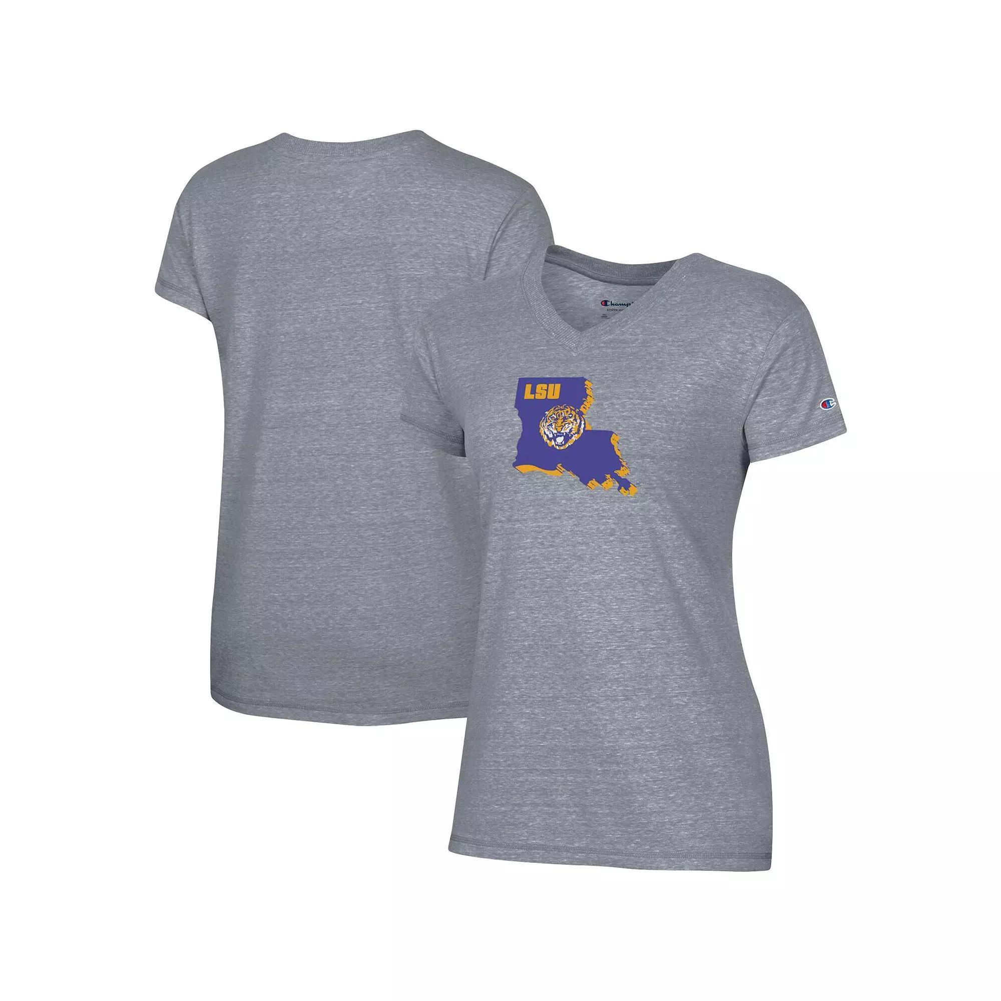 Women's Champion Gray LSU Tigers Vault Logo V-Neck T-Shirt, Size: Small, Grey Product Image