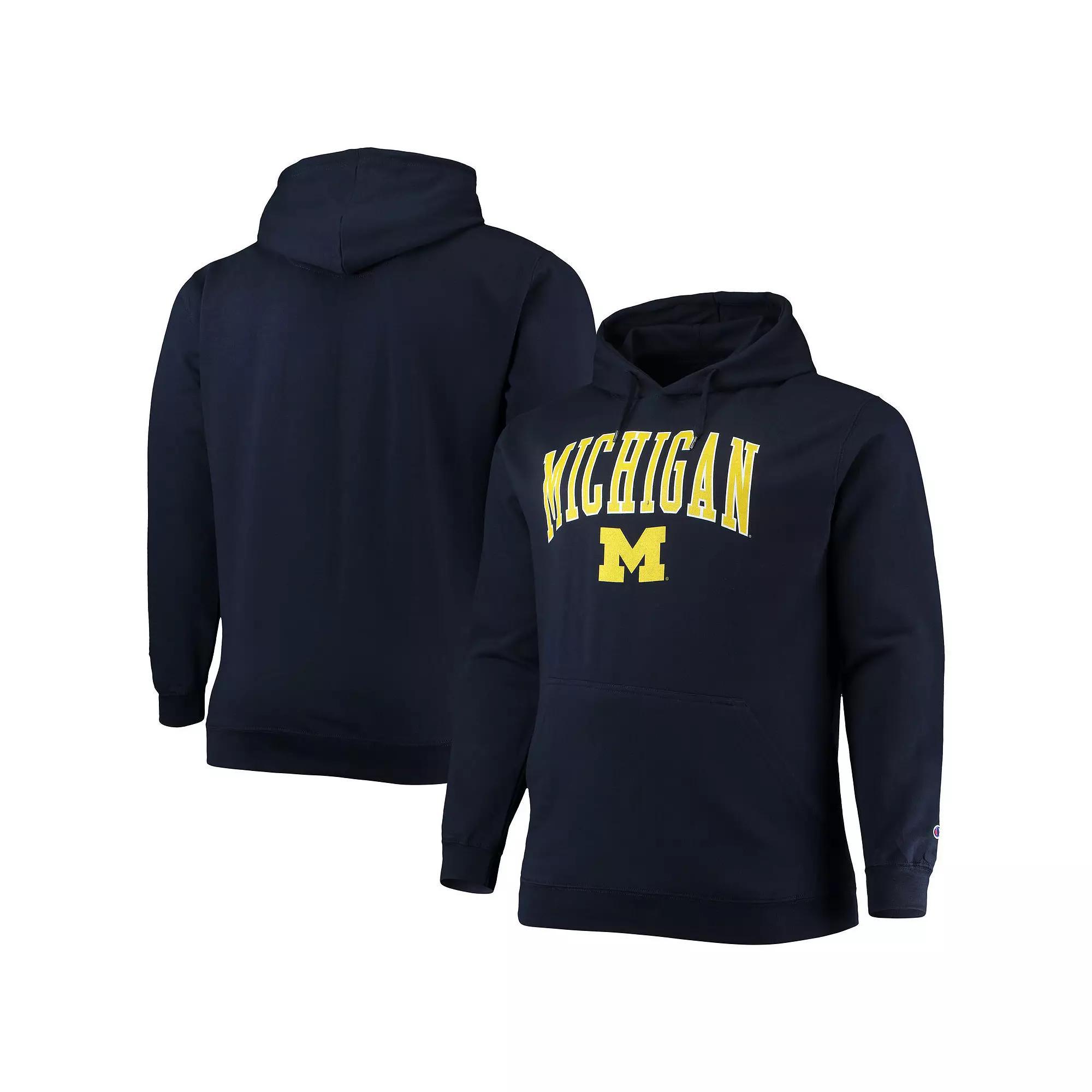 Men's Champion Navy Michigan Wolverines Big & Tall Arch Over Logo Powerblend Pullover Hoodie, Size: 2XB, Blue Product Image