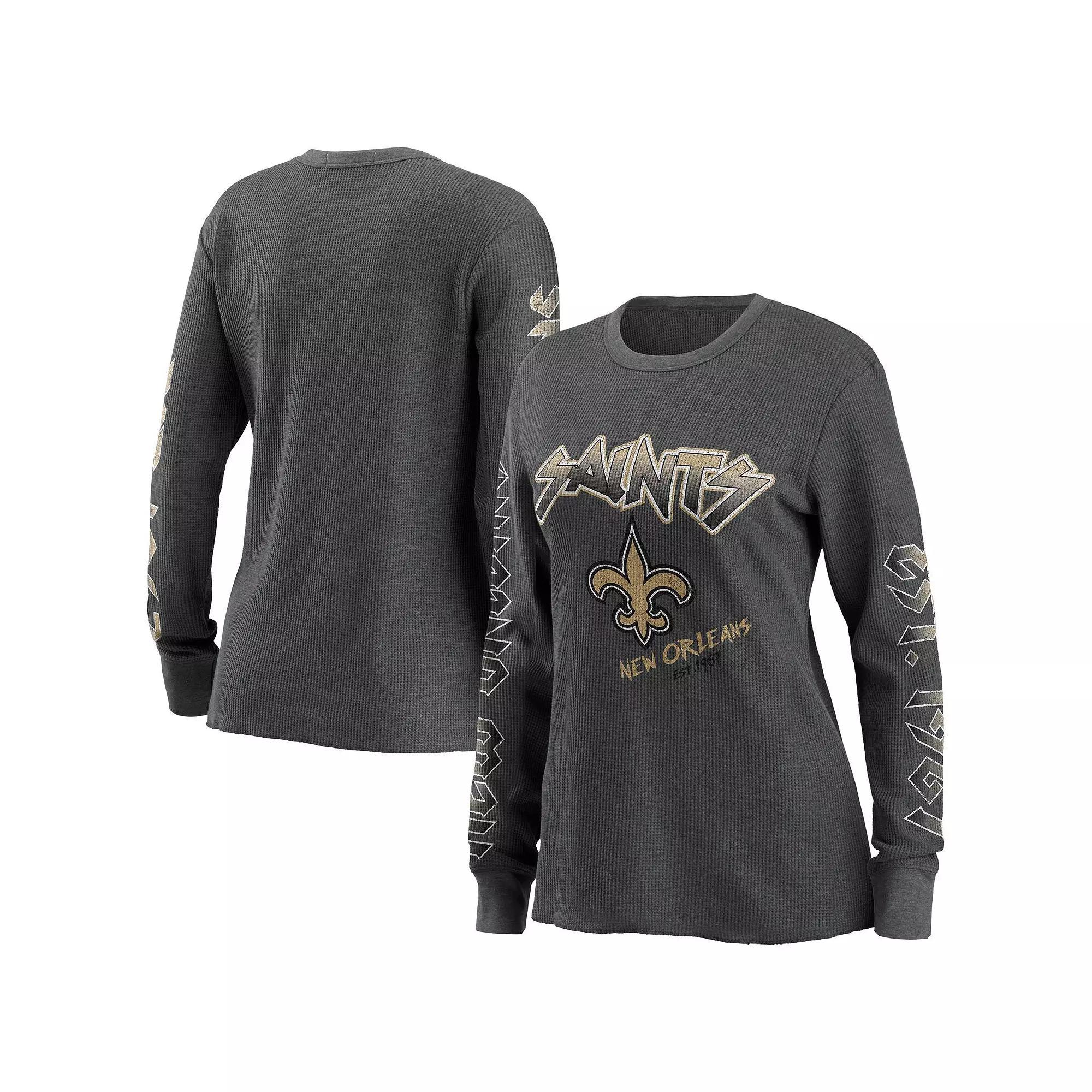 Women's WEAR by Erin Andrews Gray New Orleans Saints Long Sleeve Thermal T-Shirt, Size: XS, Grey Product Image