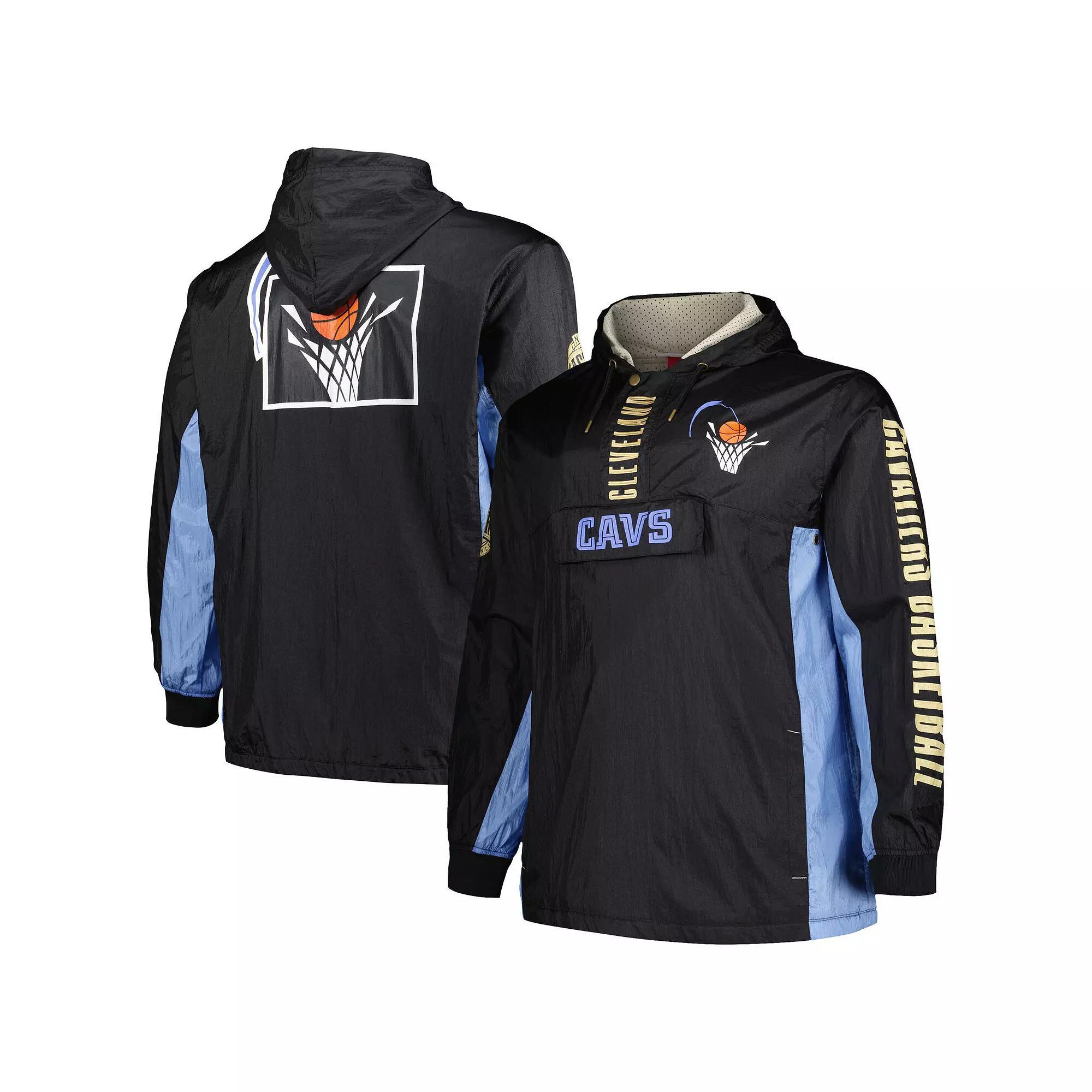 Men's Mitchell & Ness Black Cleveland Cavaliers Big & Tall Hardwood Classics Team OG 2.0 Anorak Hoodie Quarter-Zip Windbreaker Jacket,  Product Image