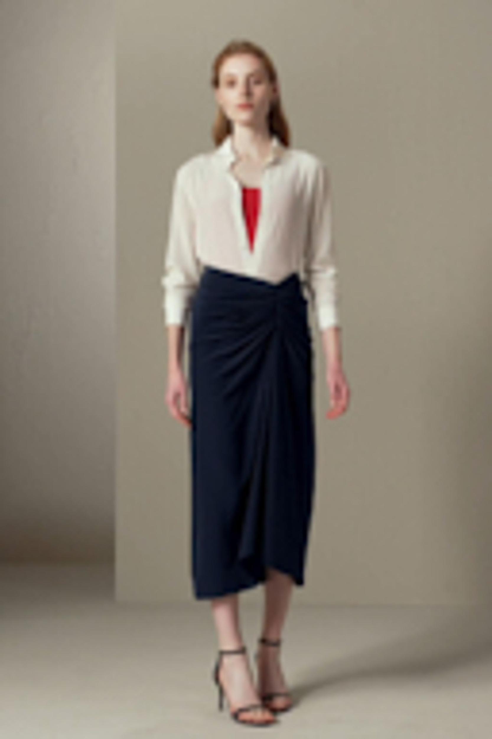 Tucked Drape Silk Midi Skirt Product Image