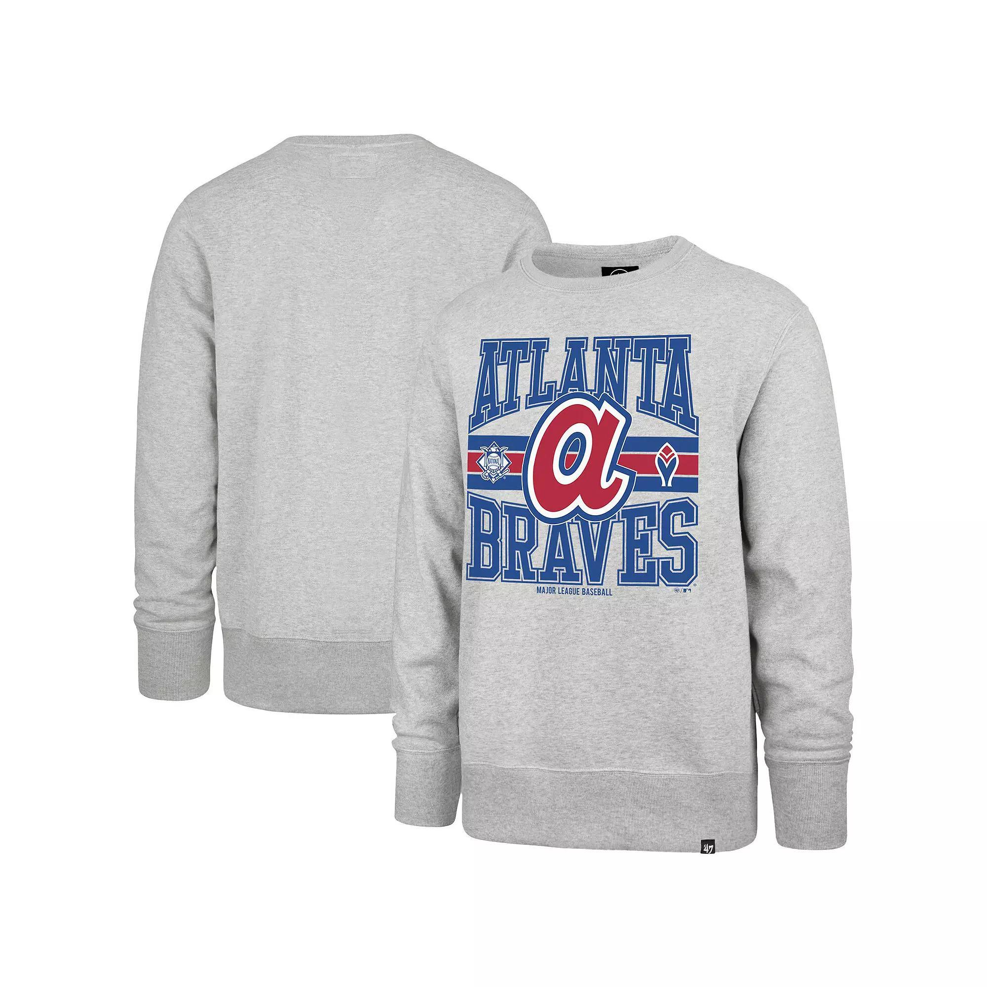 Men's '47  Gray Atlanta Braves Letters Headline Pullover Sweatshirt, Size: XL, Grey Product Image