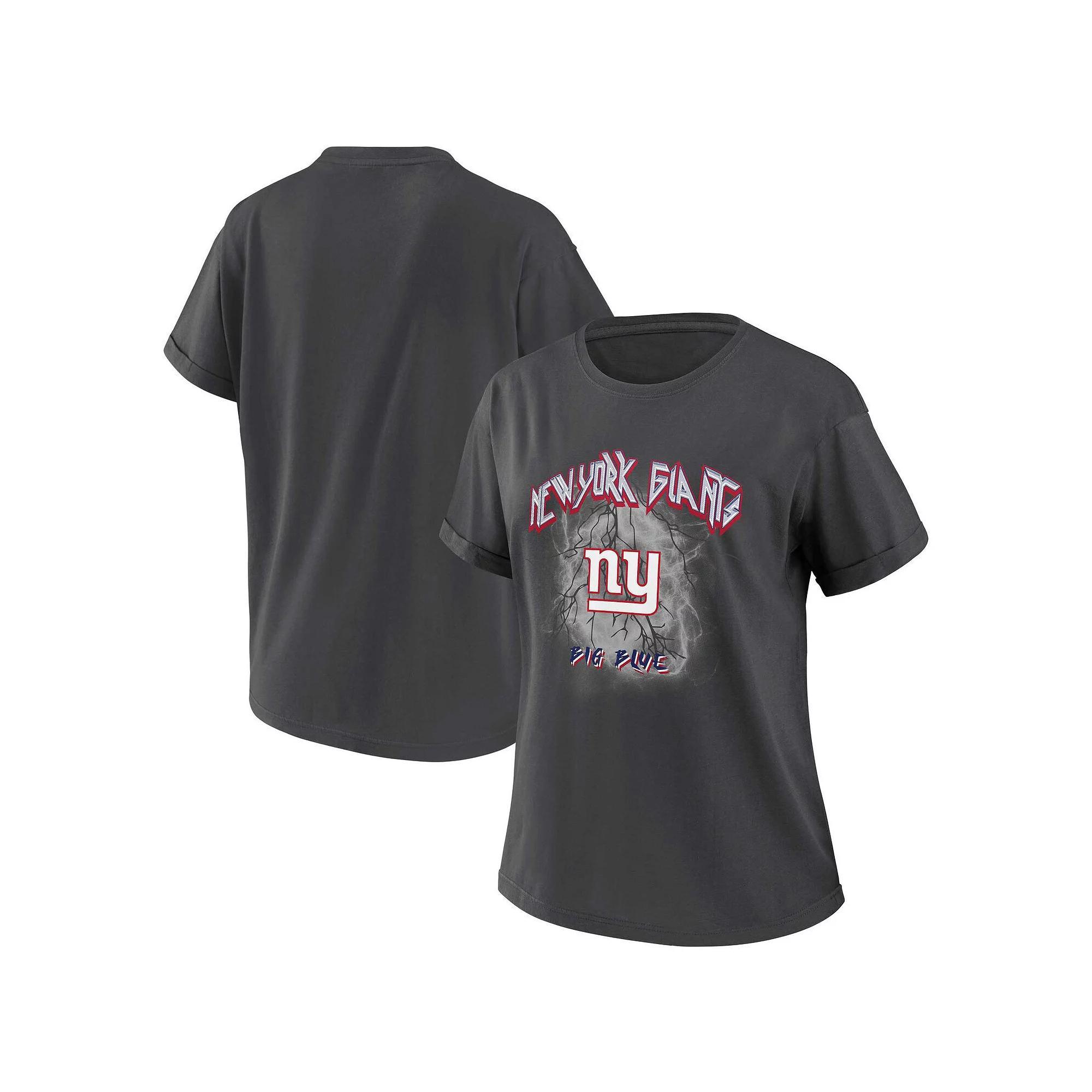 Women's WEAR by Erin Andrews Charcoal New York Giants Boyfriend T-Shirt, Size: Medium Product Image